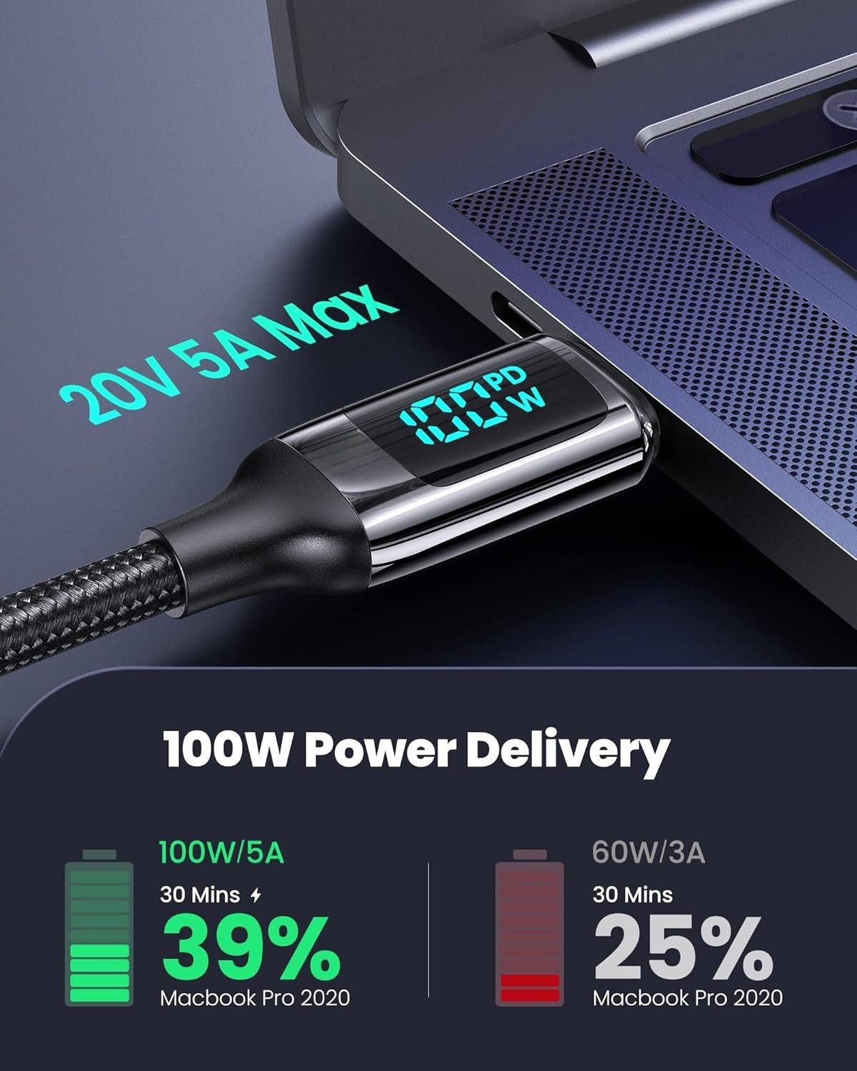 neue dawn 100W USB C Schnellladekabel Kabel 1,8m für MacBook iPad Samsung iPhone USB-Kabel, USB-C, USB-C (180 cm), für iPhone/iPad Pro Air/Macbook Pro Air/Samsung Galaxy Serie,Schwarz