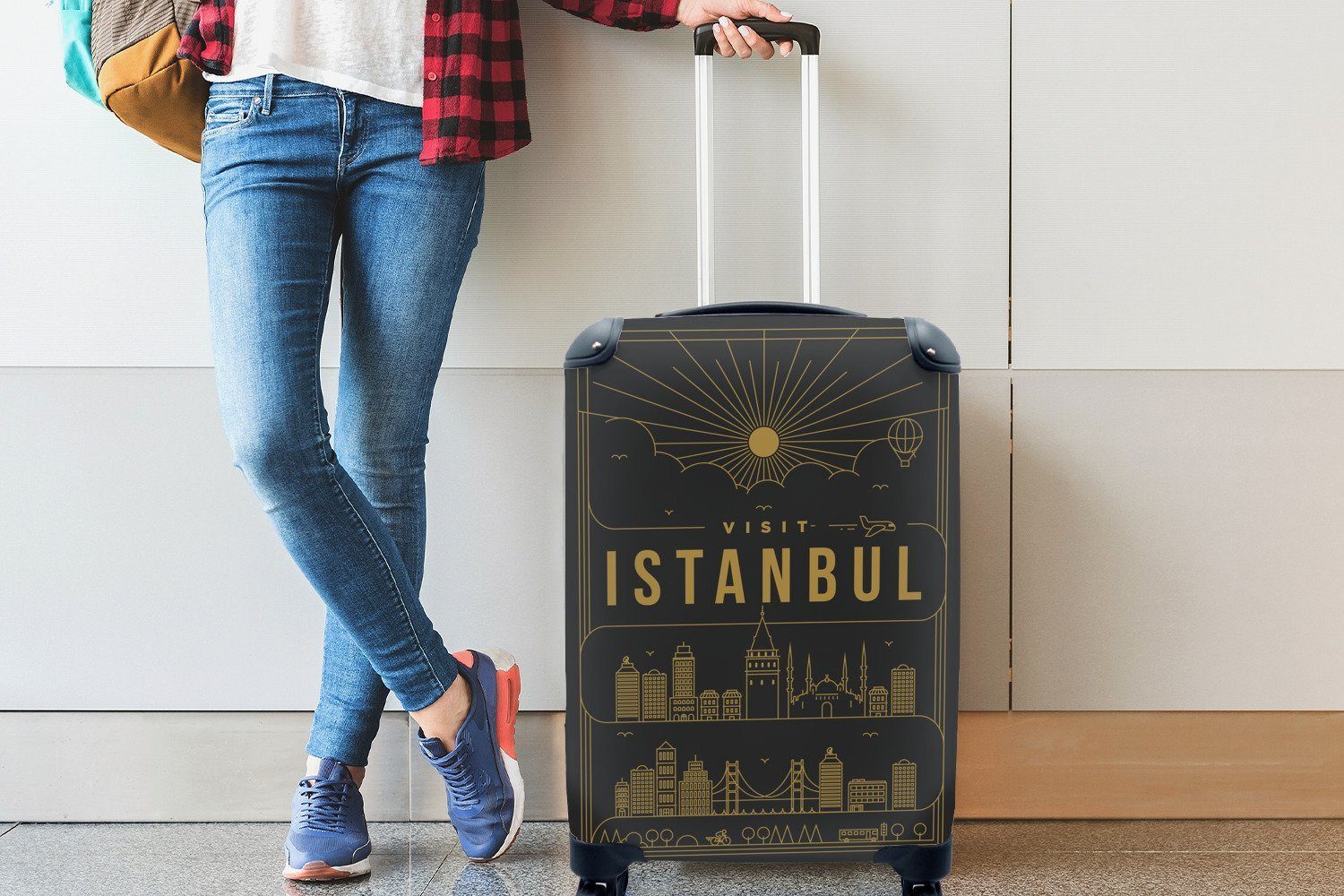 mit Ferien, Handgepäckkoffer schwarz, Handgepäck für Stadtbild Istanbul Trolley, Reisetasche - Reisekoffer Rollen, MuchoWow 4 rollen,