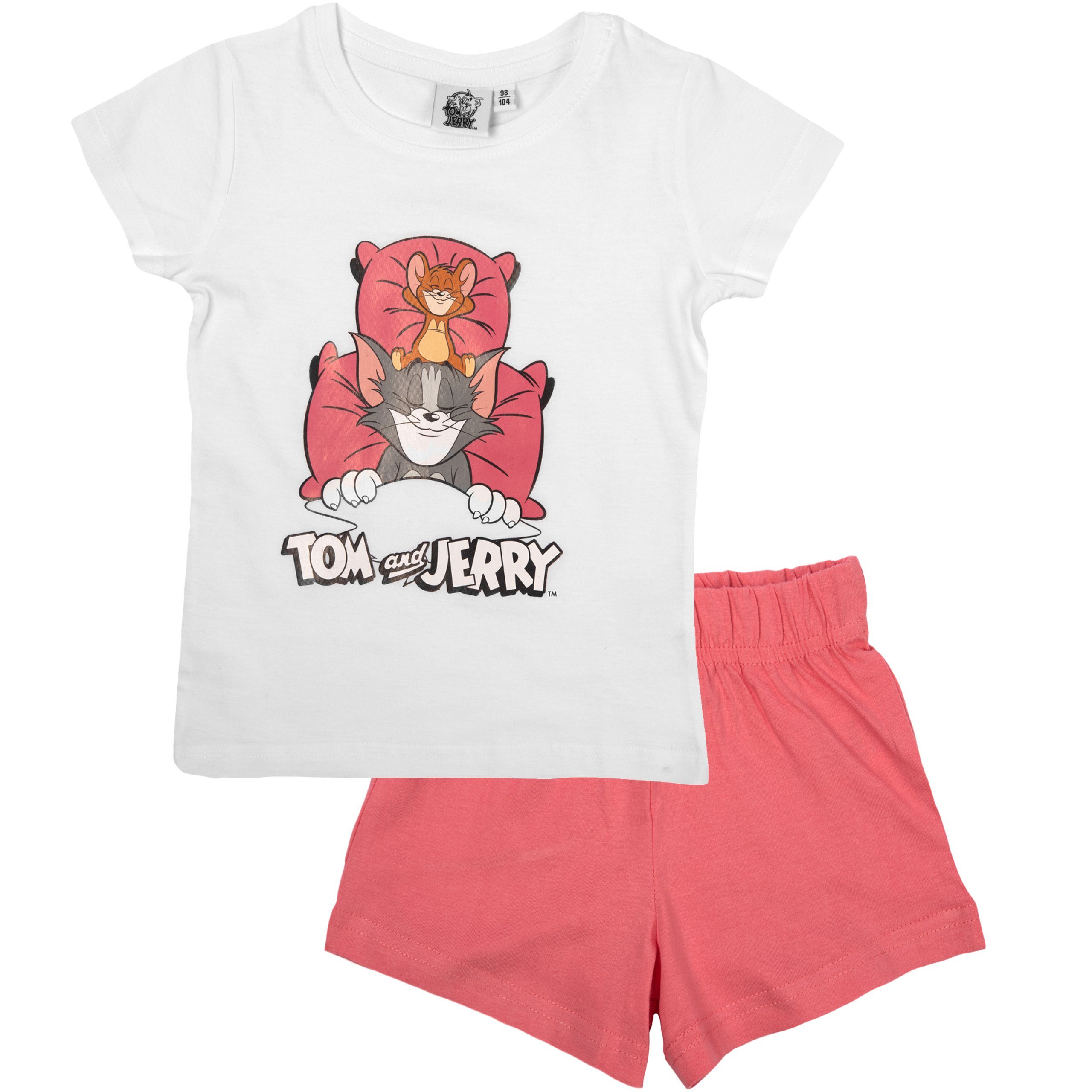 United Labels® Schlafanzug Tom & Jerry Schlafanzug für Mädchen kurzarm Weiß/Rosa