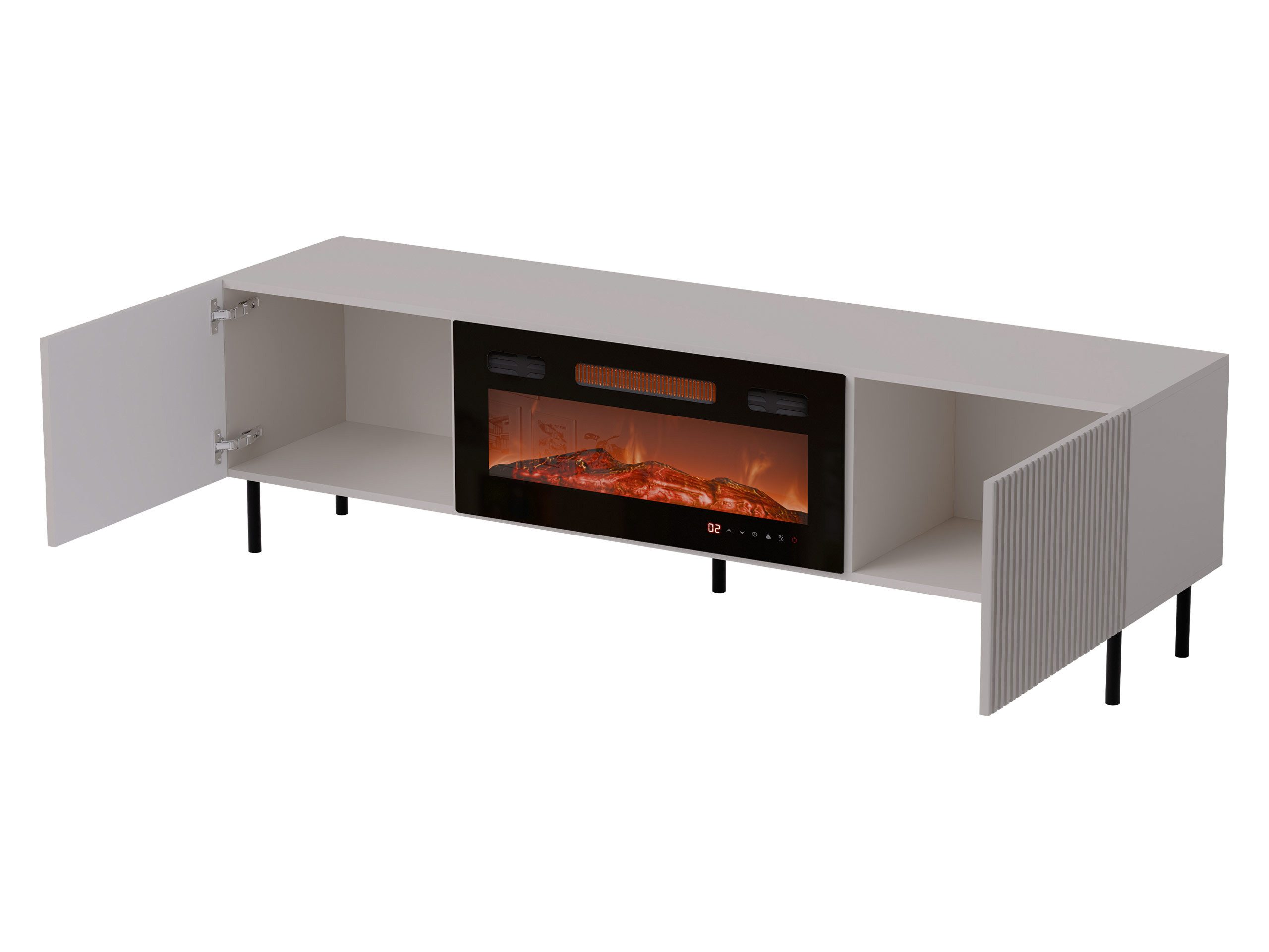 MIRJAN24 TV-Schrank Aruba 2D 181 (mit zwei Drehtüren, Elektrische Kamin) Realistische LED-Flamme, Gehärtetes Glas – Bild 3 von 5