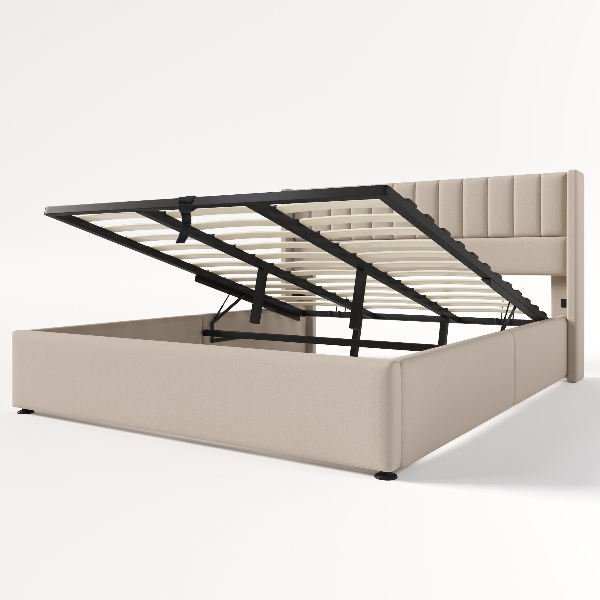 Boxspringbett (Funktionsbett Stauraumbett mit Bettkasten und Lattenrost), Polsterbett Hydraulisches Bett 180x200 cm, Lattenrost aus Holz, Leinen
