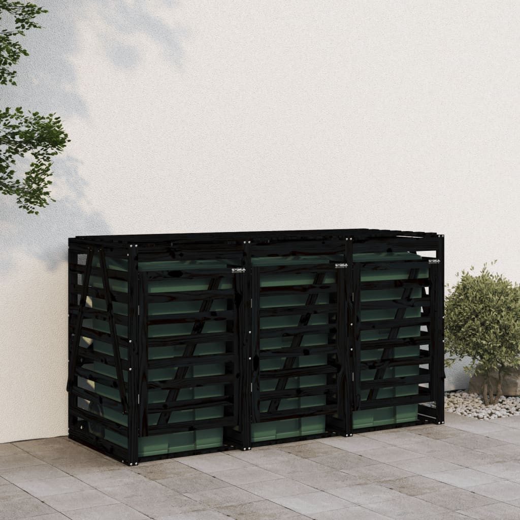 vidaXL Mülltonnenbox Mülltonnenbox für 3 Tonnen Schwarz Massivholz Kiefer