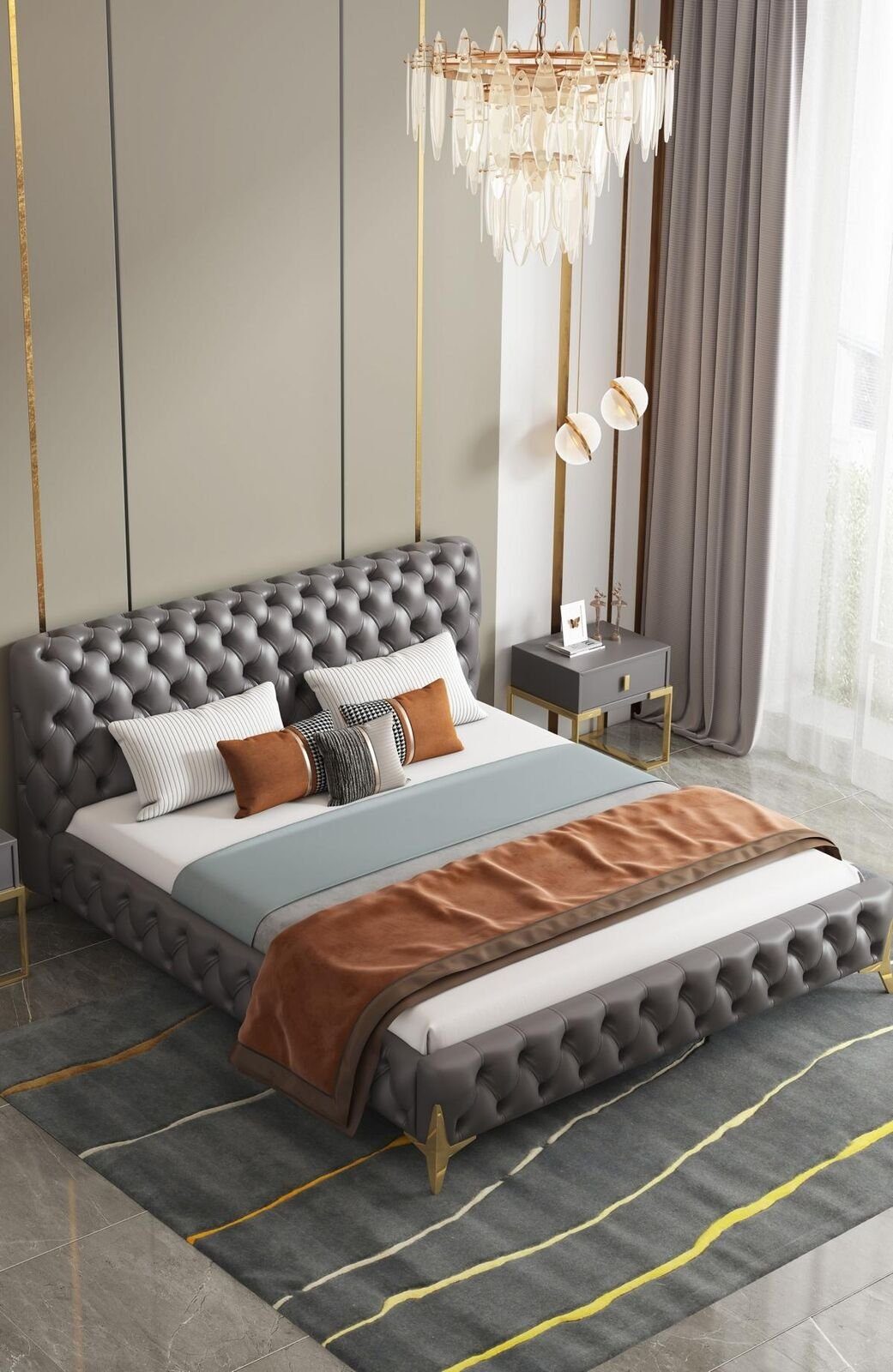 JVmoebel Bett Chesterfield Bett Polster Design Luxus Doppel Hotel Betten Luxus (1-tlg., 1x nur Bett ohne Nachttische), Made in Europa