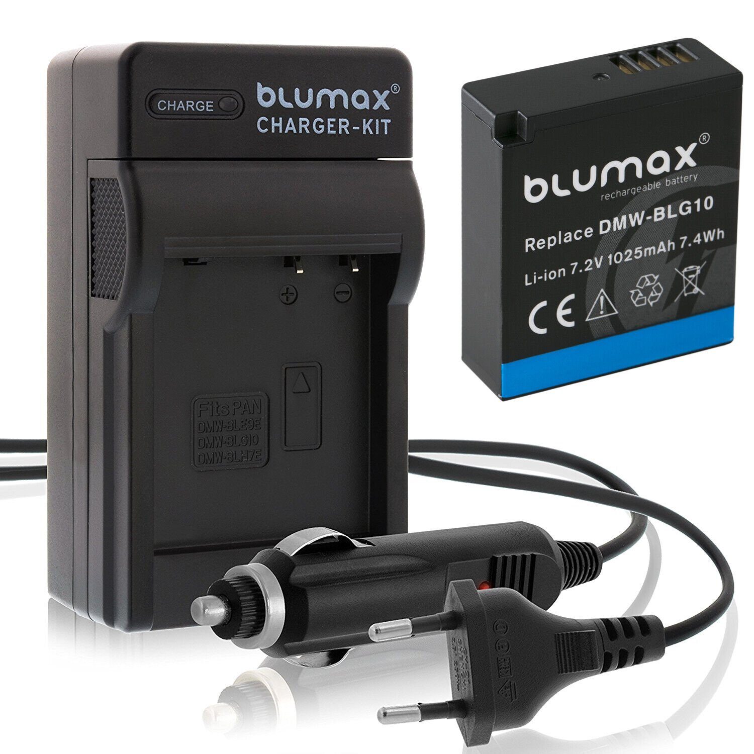 Blumax Set mit Lader für Panasonic DMW-BLG10 1025 mAh Kamera-Ladegerät