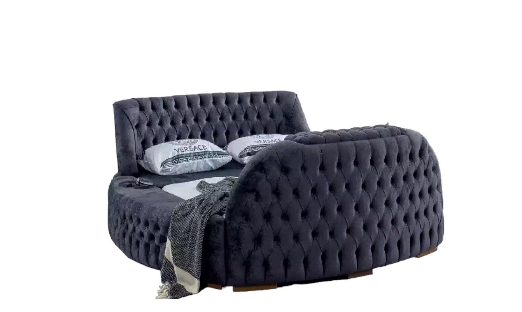 JVmoebel Rundbett Bett Chesterfield Betten mit TV Fernseher Lift Luxus Doppelbett (1-tlg., Bett), Made in Europa