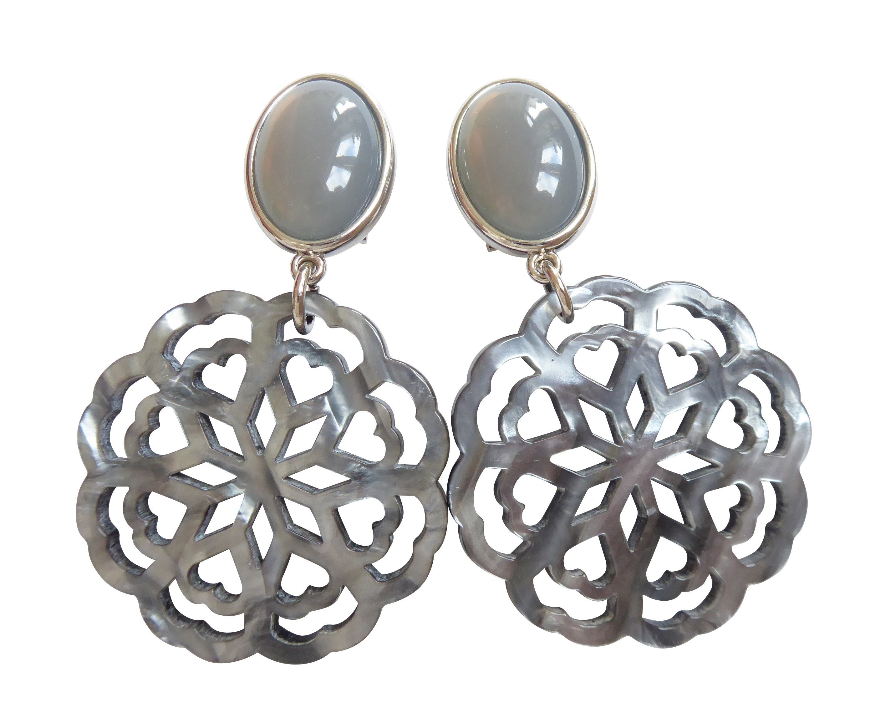 Mugello Paar Ohrclips Carmen Clips grau (silber) auffällige Basic-Ohrringe Dirndl, made in Germany Designer JustWin, Statementohrringe