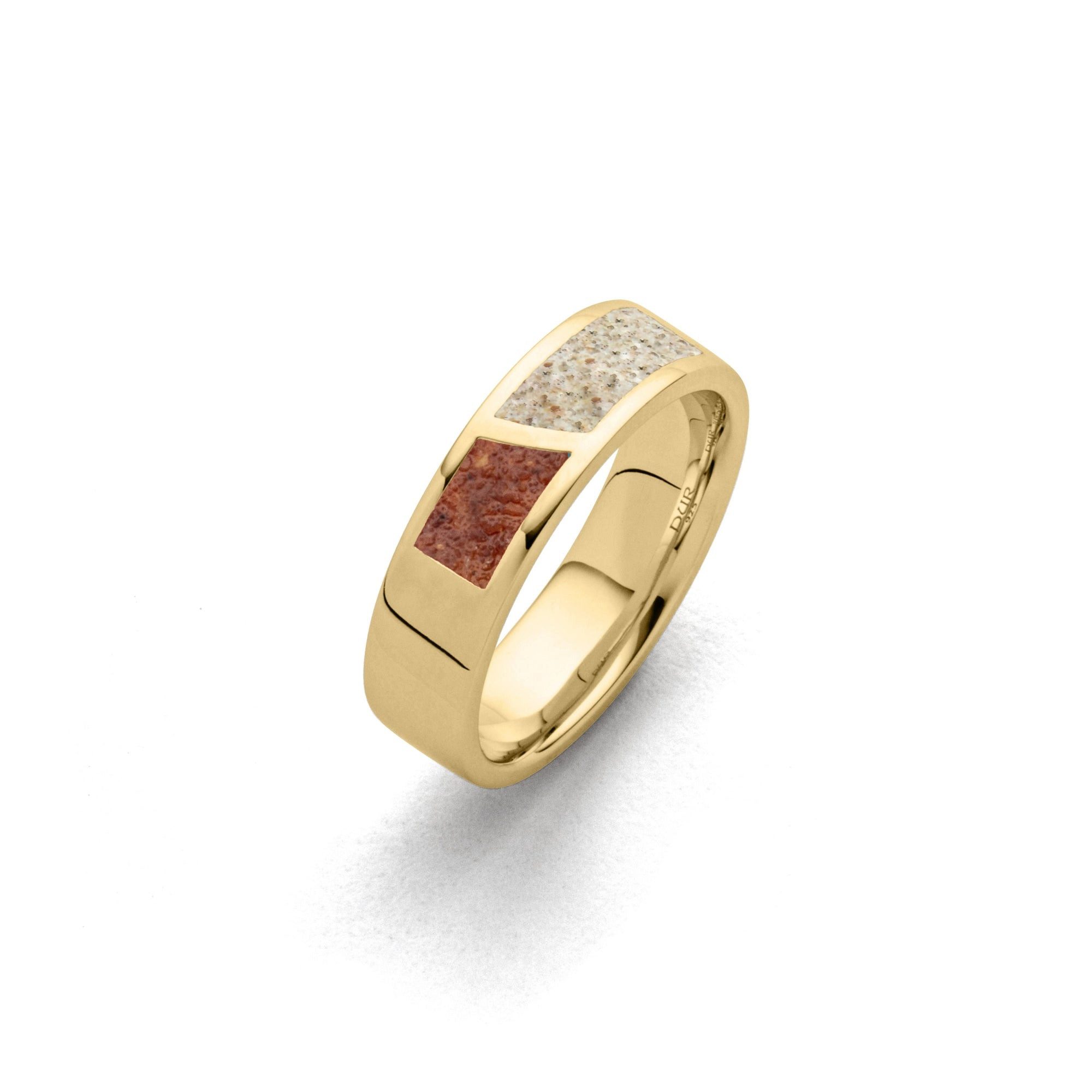 Fingerring DUR Schmuck: Ring "Duett" mit Strandsand und Bernsteinsand, vergoldet