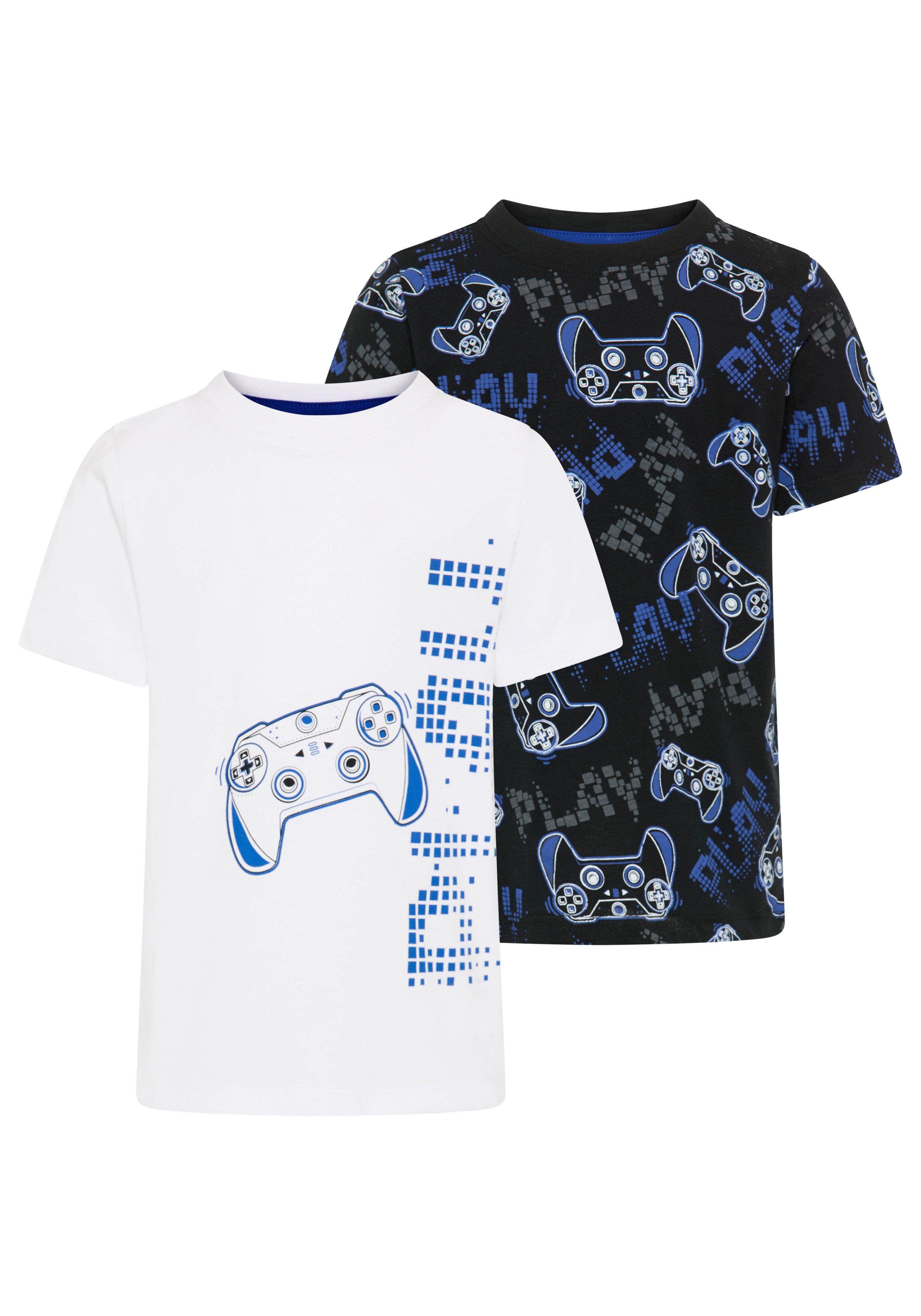 KIDSWORLD T-Shirt 2er Pack T-Shirts Gamer (Packung, 2-tlg., 2) Basic Passform, Rundhalsausschnitt, Allover-Druck, aus Baumwolle. € 19,99, (€ 10,00 pro 1 Stk).
