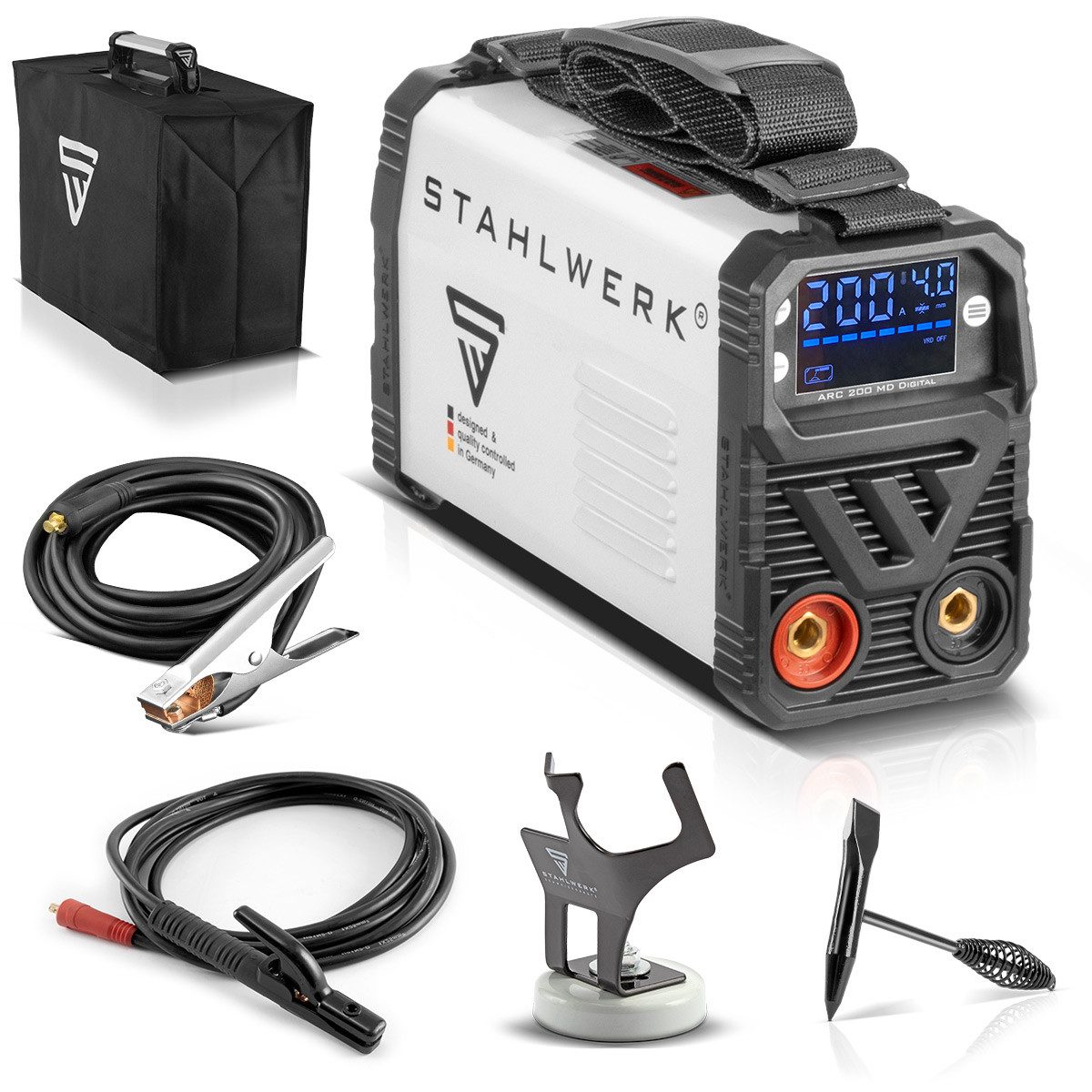 STAHLWERK Inverterschweißgerät STAHLWERK Schweißgerät ARC 200 MD Digital - DC MMA, 30 - 200 A, E-Hand, Lift-TIG Inverter mit 200 Ampere, Digital-Display, IGBT