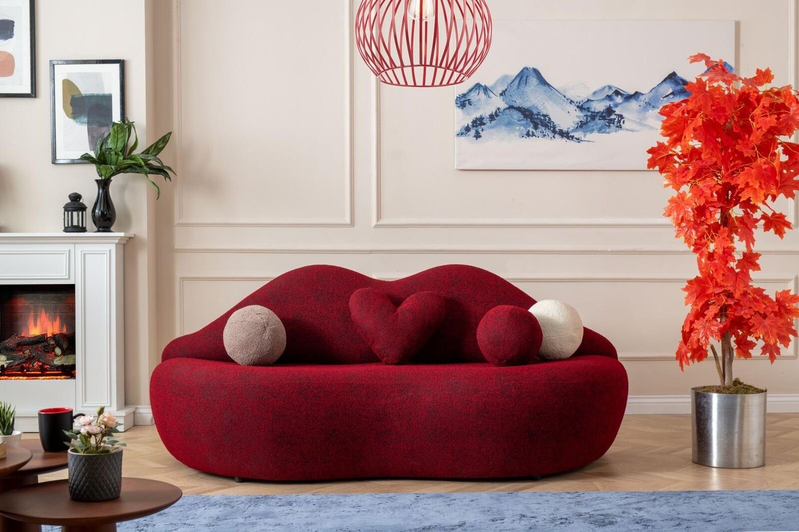 Made Lippen Europa von 3 in Form rot stilvoll farbe Teile, in Sitzpolster, sofa JVmoebel 1 3-Sitzer Sitzer