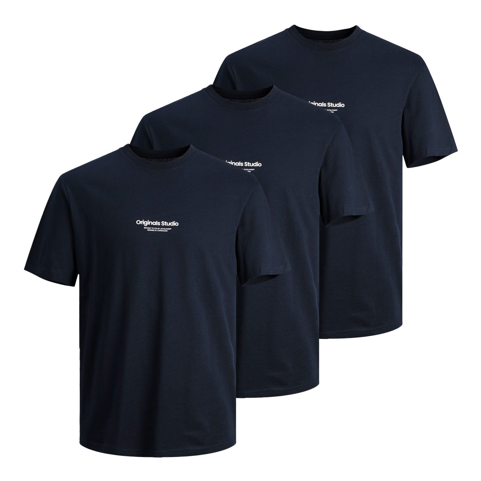 Jack & Jones T-Shirt 3er Pack Jorvesterbro Tee SS Crew Neck mit modischem Schriftzug auf der Vorderseite navy blazer