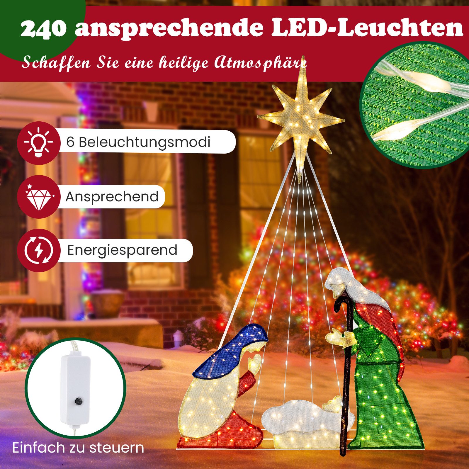 COSTWAY Weihnachtsfigur, Weihnachtskrippe mit LED, Weihnachtsdeko günstig online kaufen