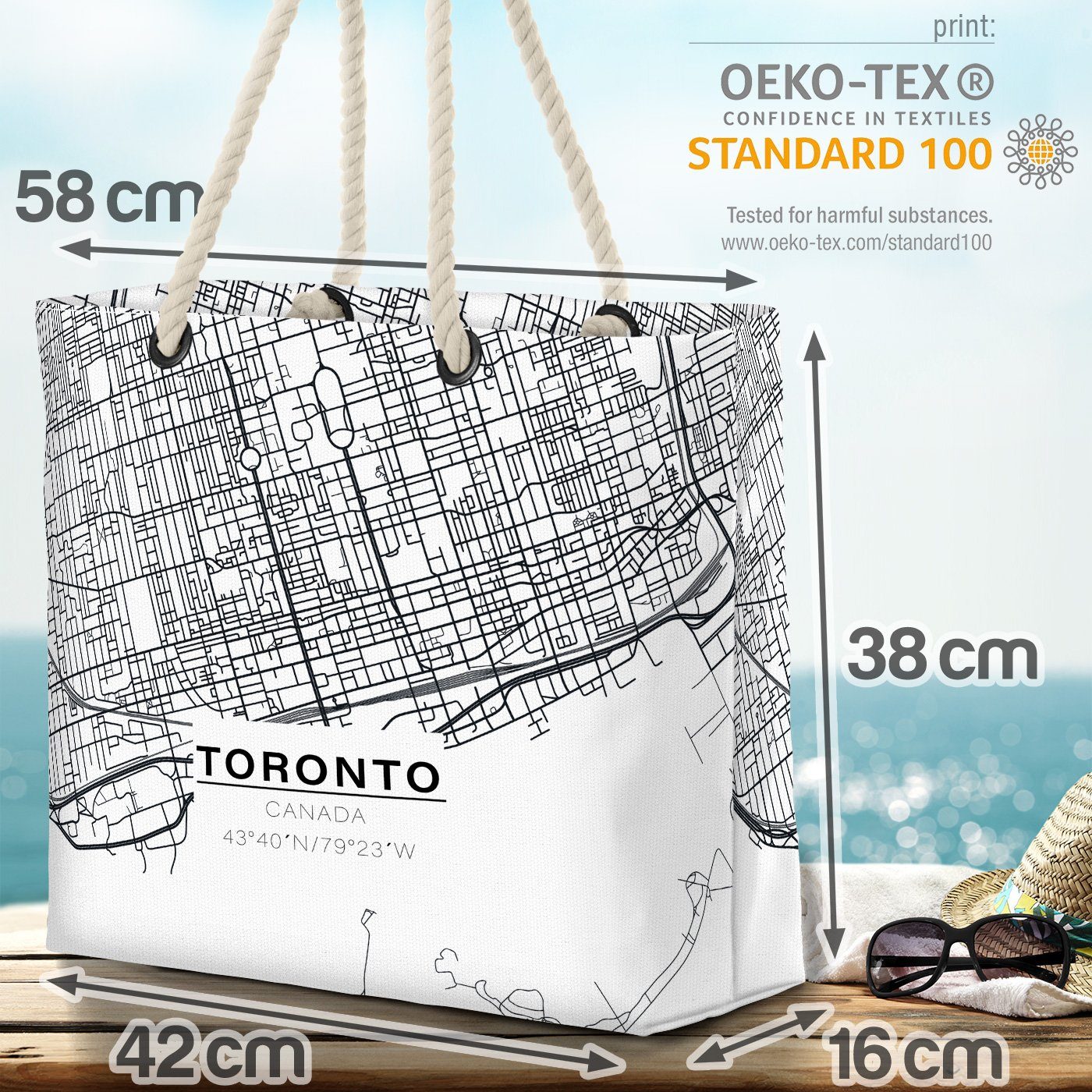 VOID Strandtasche (1-tlg), Plan Beach Amerika Karte Landkarte Bag Stadtkarte Kanada Stadtplan Reis Toronto