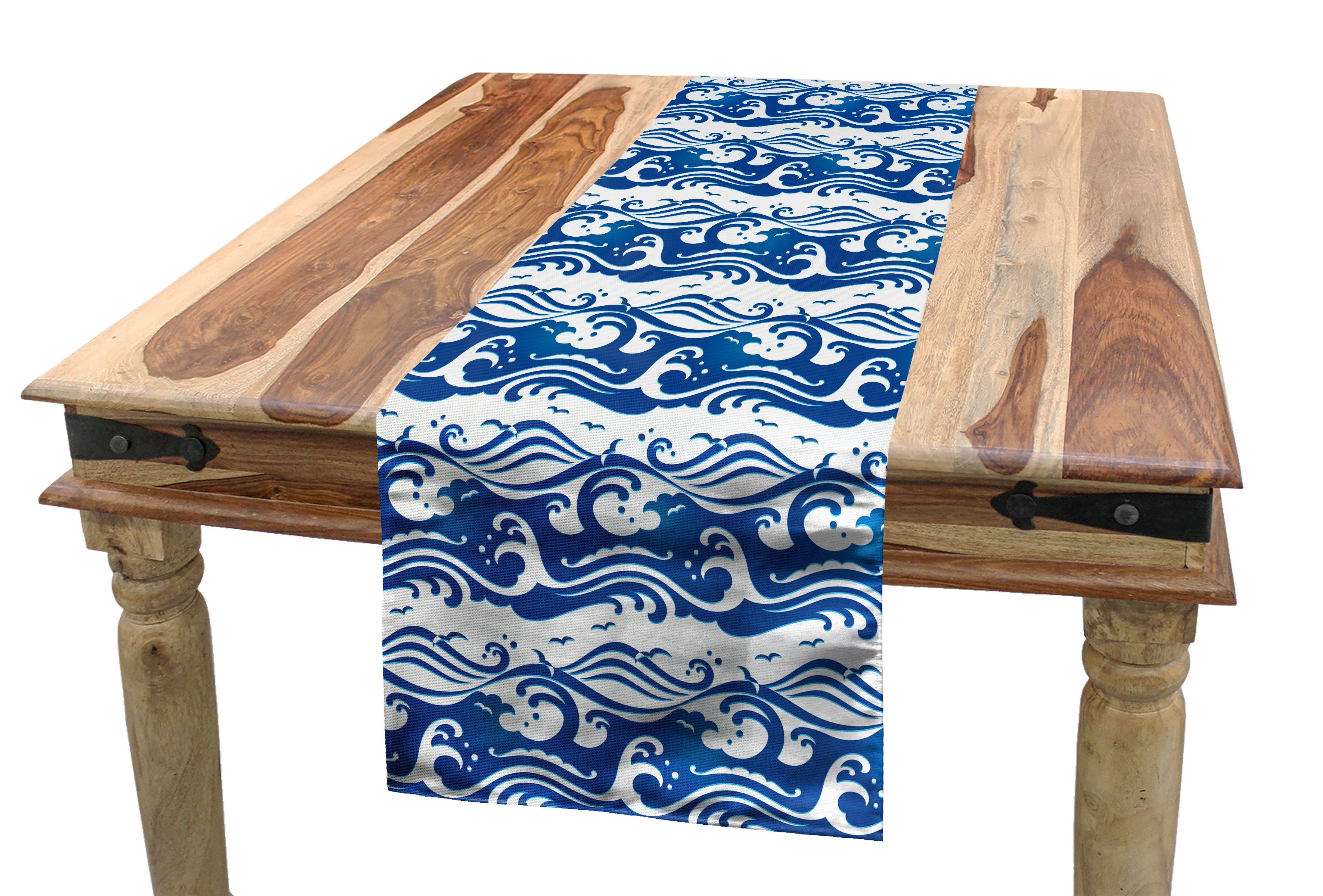 Abakuhaus Tischläufer Esszimmer Küche Rechteckiger Dekorativer Tischläufer, Blau und weiß Wirbelnde Ocean Waves