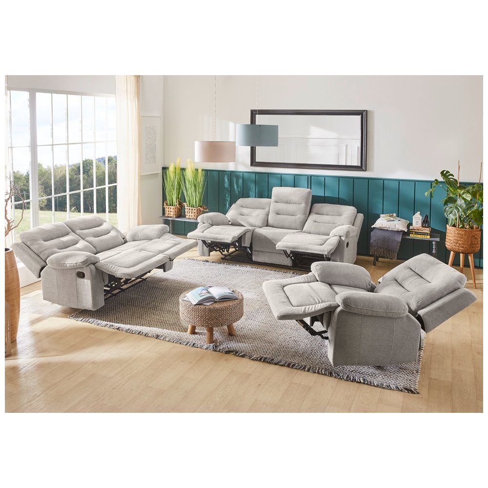 Procom Wohnlandschaft TV verstellbar Couchgarntiur grau 2 in Sitzer SYLT Sofa Couch Sessel
