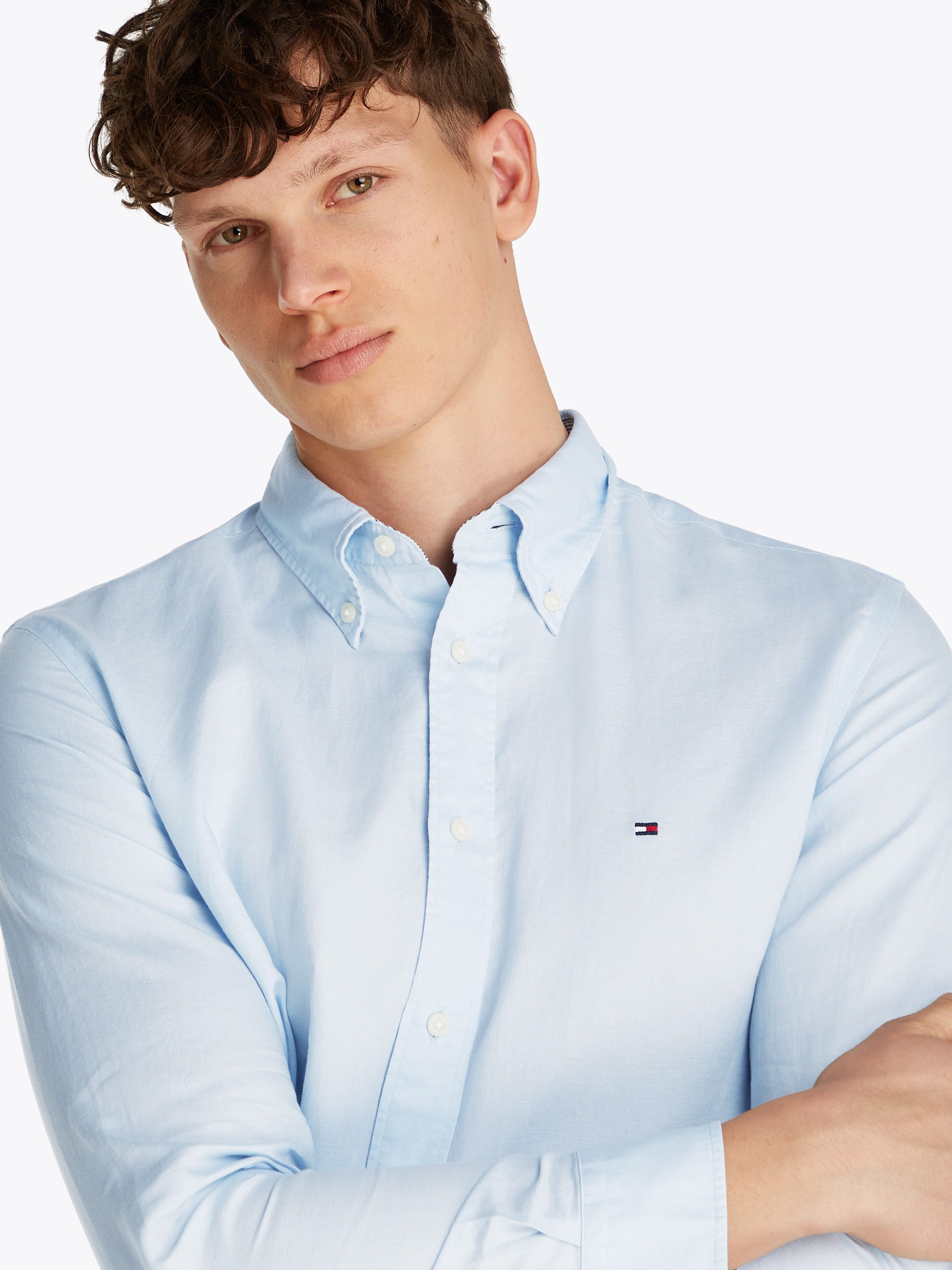Tommy Hilfiger Langarmhemd LINEN BLEND SOLID Regular Fit SHIRT mit Button-d günstig online kaufen