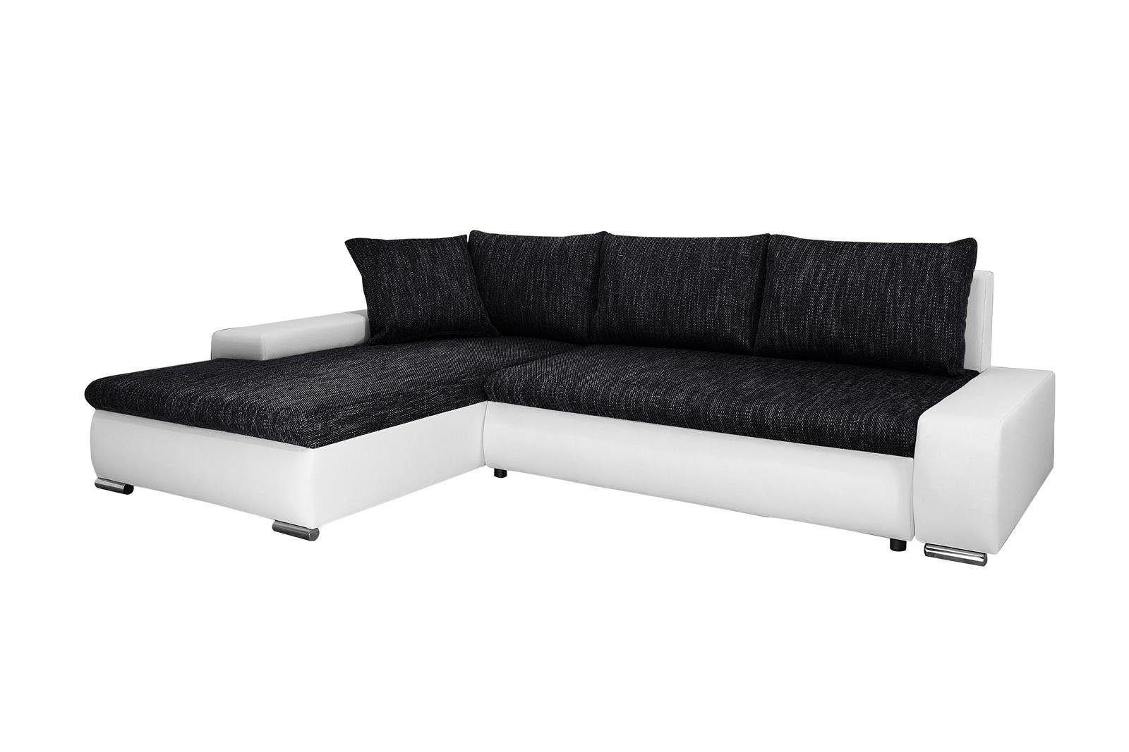 madryt Kunstleder Spfa Beautysofa Schwarz mit (berlin 02 L-Form Polsterecke stilvoll Schlaffunktion + und Teo, aus Bettkasten, Wohnzimmersofa + Relaxcouch, Webstoff weiß Ecke 120) Polsterecke