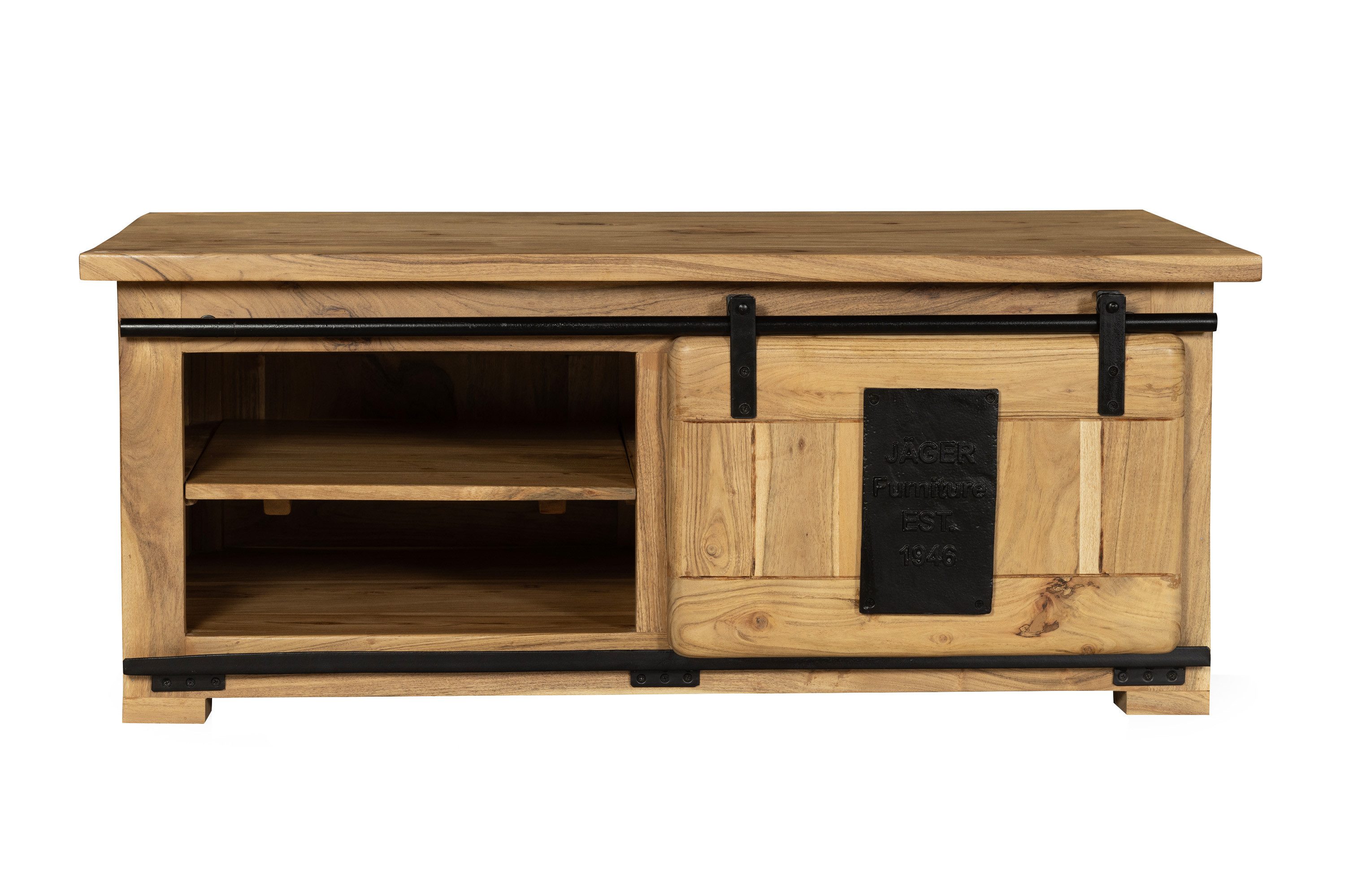 SAM® Couchtisch Gia, massives Akazienholz, mit Ablagefläche, Schiebetür, Metallschiene