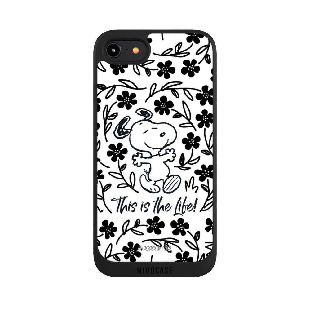 NIVOCASE Handyhülle Peanuts Blumen Snoopy Snoopy Black and White This Is The Life, Apple iPhone 8 Handyhülle Hülle NIVOpure Case Schwarz