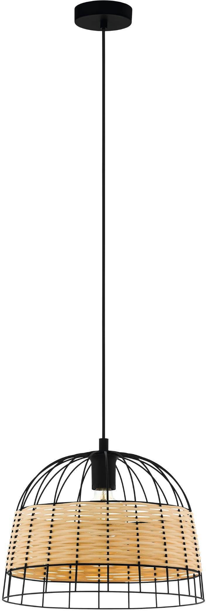 EGLO Hängeleuchte ANWICK Hängelampe, Stahl und Rattan, E27, Pendellampe, Esszimmerlampe, ohne Leuchtmittel, Wohnzimmerlampe, Flurlampe, H110 x Ø37 cm, schwarz, natur, 1X40W exkl.