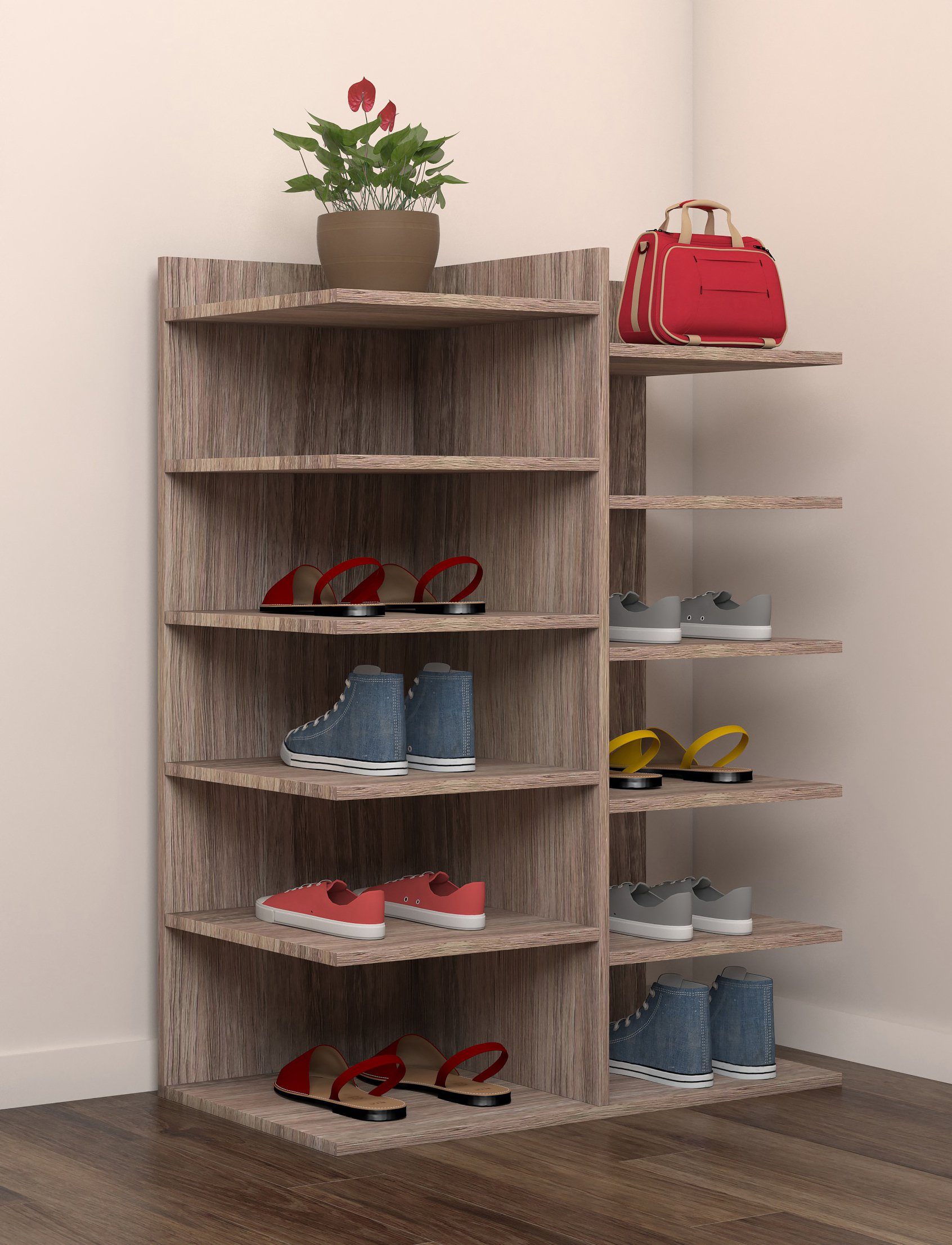 VCM Schuhschrank Schuhkommode Enosa B. 60 x H. 80 x T. 30 cm Holz, 12 Fächer, Schuhregal, Schuhkommode, Schuhablage
