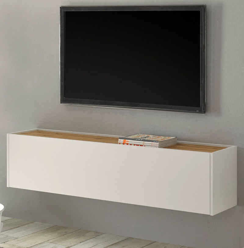 Furn.Design Lowboard Center (TV Board in weiß mit Wotan Eiche, 150 x 35 cm), Wandmontage