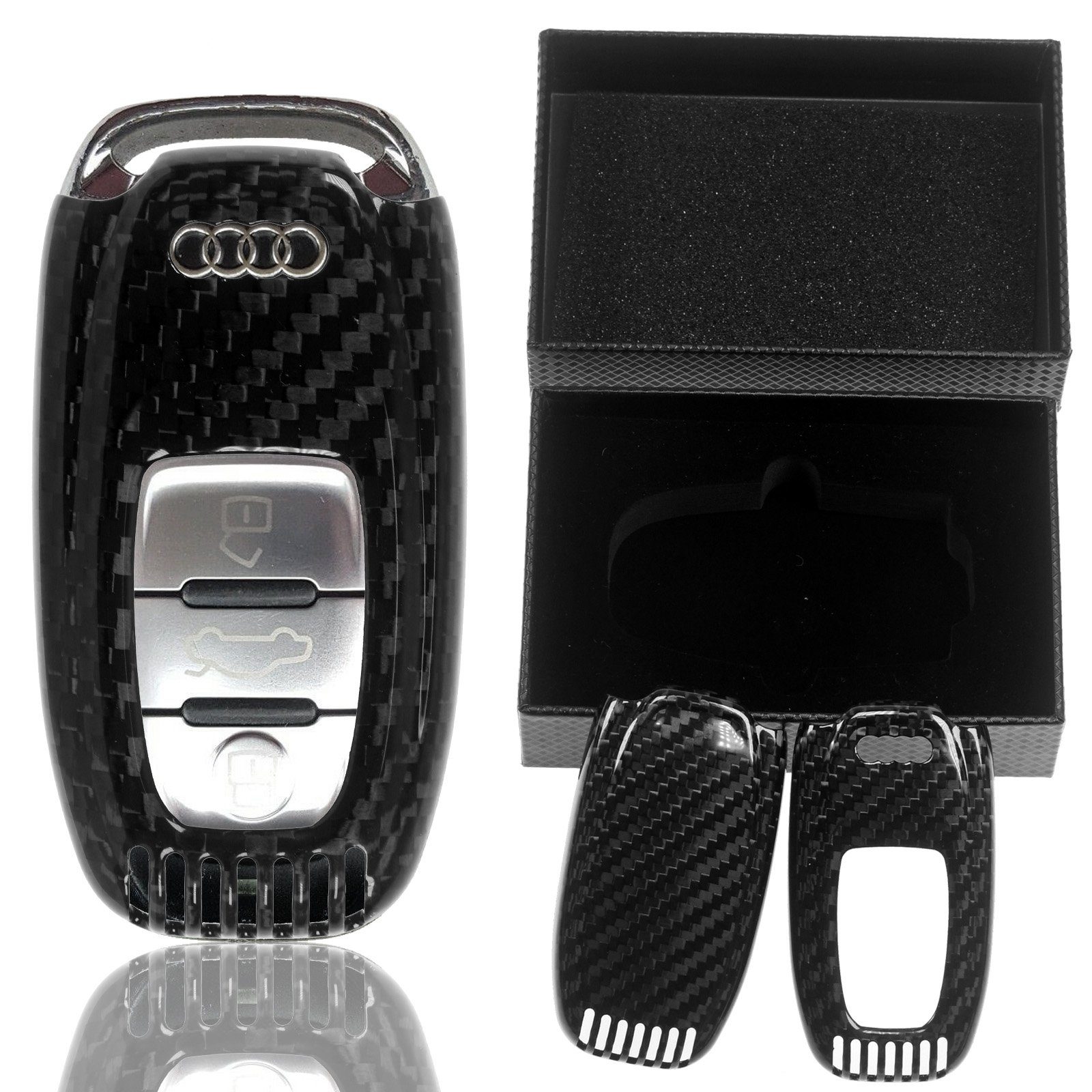 T-Carbon Schlüsseltasche Auto Schlüssel Echt Carbon Schutz Hülle Schwarz, Audi A4 8K A5 8T 8F A6 A7 C7 R8 Q5 8R A8 X1 KEYLESS SMARTKEY