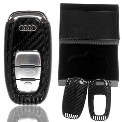 T-Carbon Schlüsseltasche Auto Schlüssel Echt Carbon Schutz Hülle Schwarz, für Audi A4 8K A5 8T 8F A6 A7 C7 R8 Q5 8R A8 X1 KEYLESS SMARTKEY