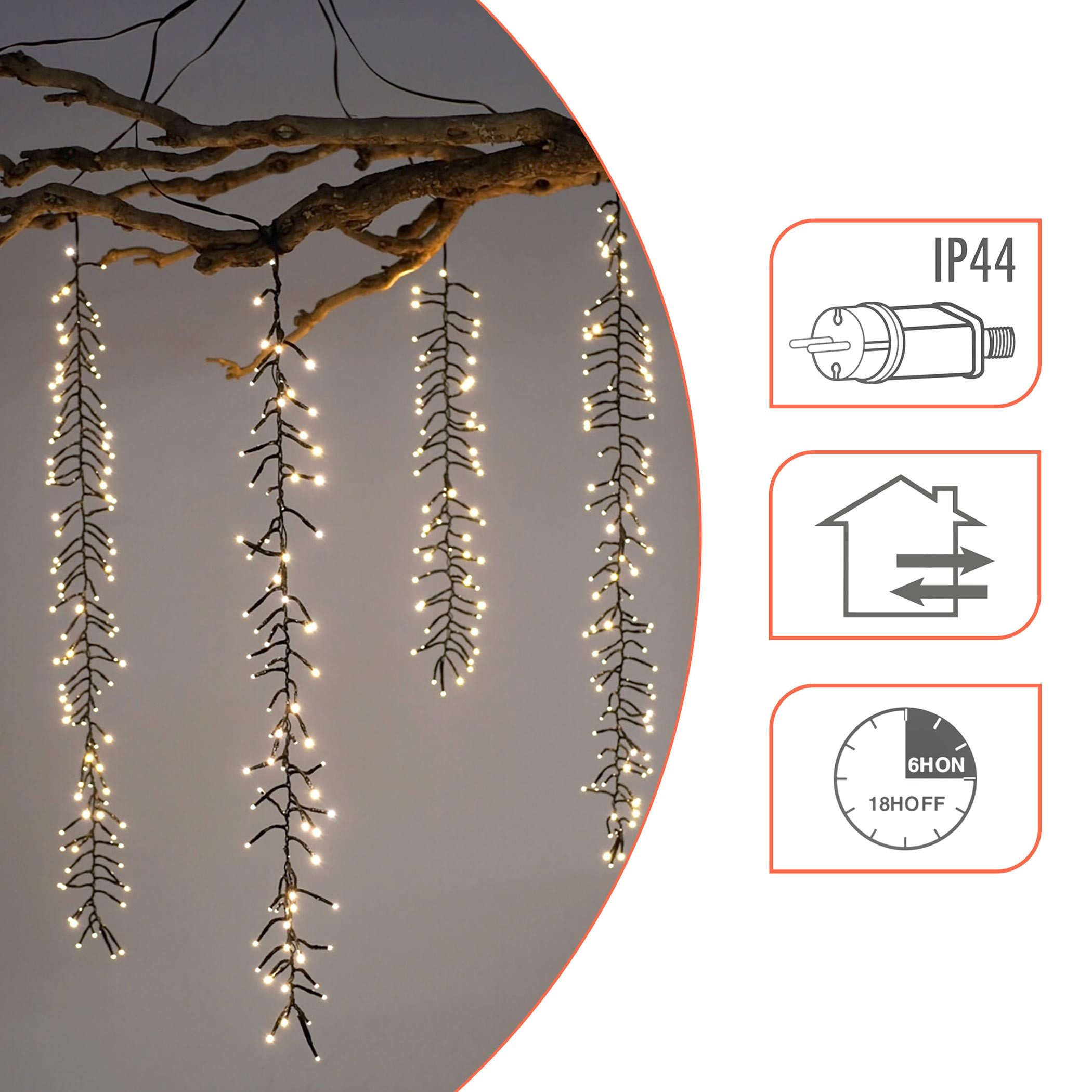 Spetebo Lichterkette Kaskaden Büschel Lichterkette warm weiß mit 6 Strängen - 480 LED, Lichtervorhang mit 8 Leuchtmodi für Außen mit Timer – Bild 3 von 5