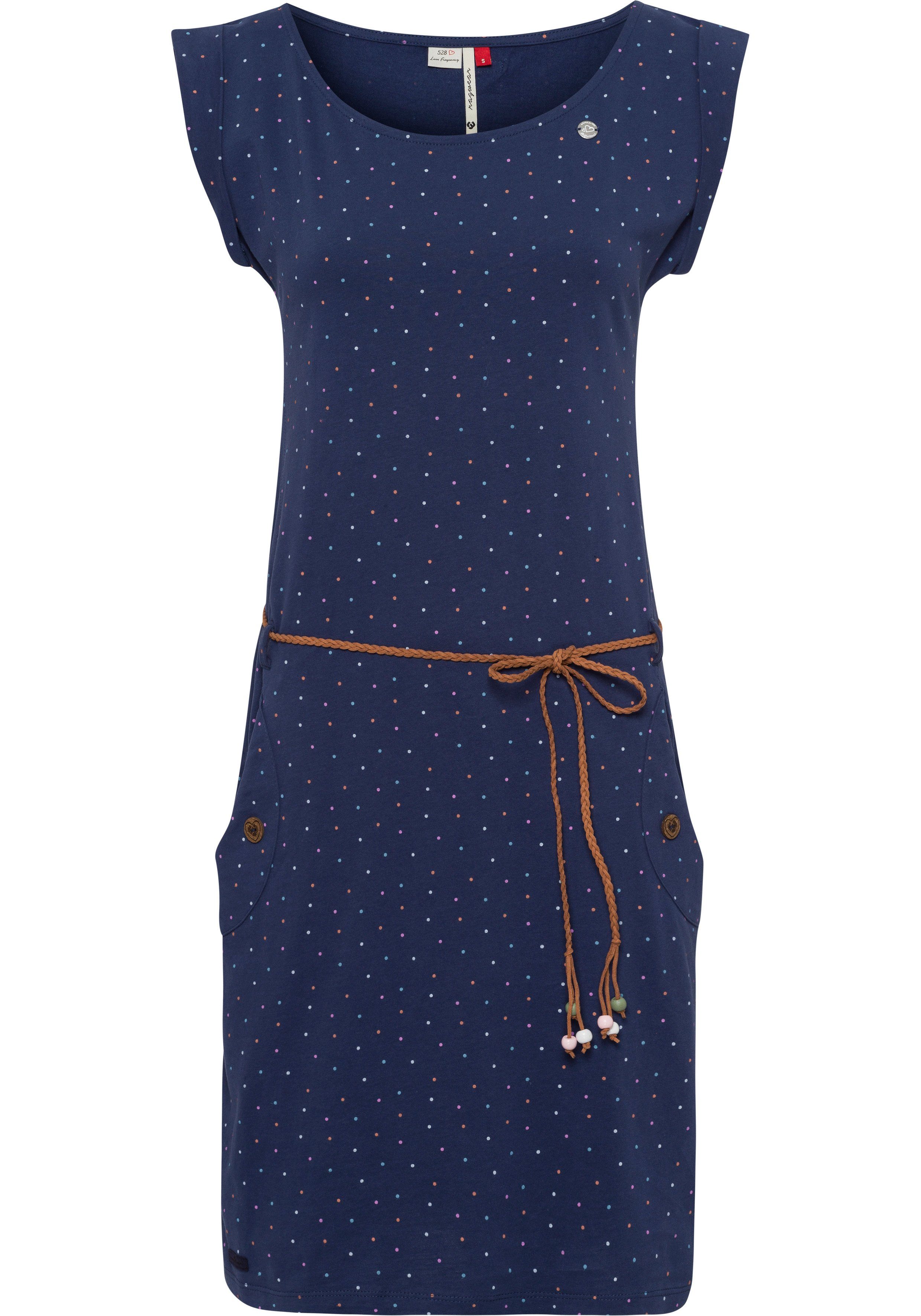 Ragwear Jerseykleid TAGG DOTS (2-tlg., mit Bindegürtel) im Multi-Color-Punkte-Muster INDIGO BLUE