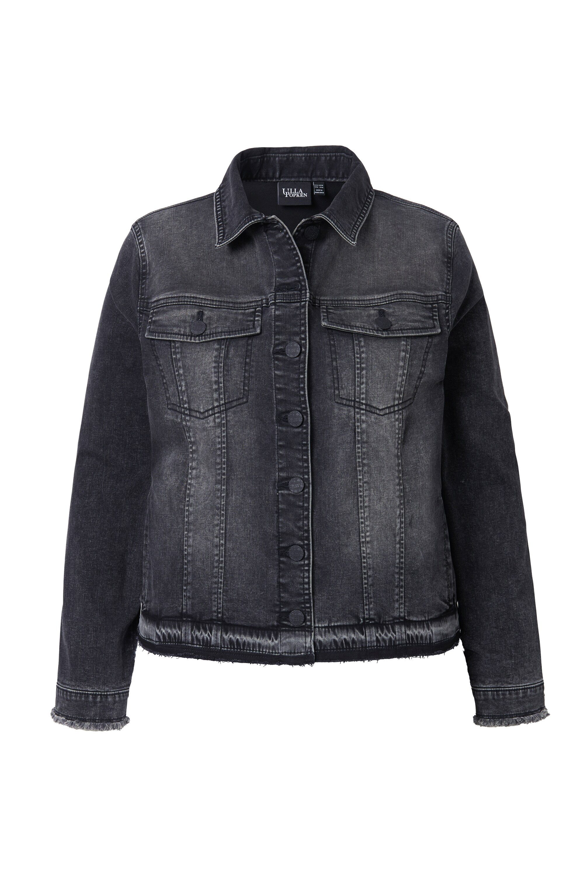 Ulla Popken Sommerjacke Jeansjacke Fransen Hemdkragen günstig online kaufen