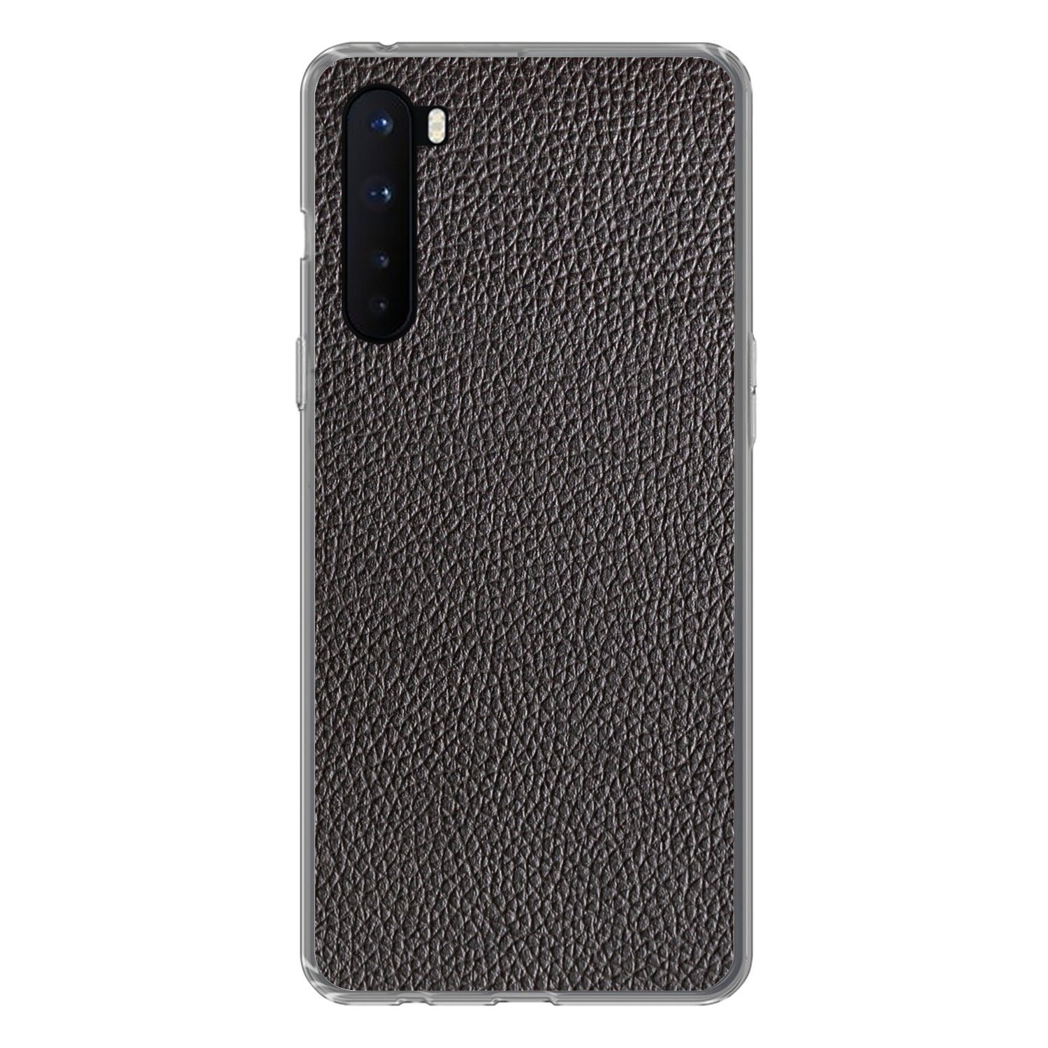 MuchoWow Handyhülle für OnePlus Nord Leder - Lederoptik - Schwarz - Hell, Phone Case, Silikon, Schutzhülle Dünn