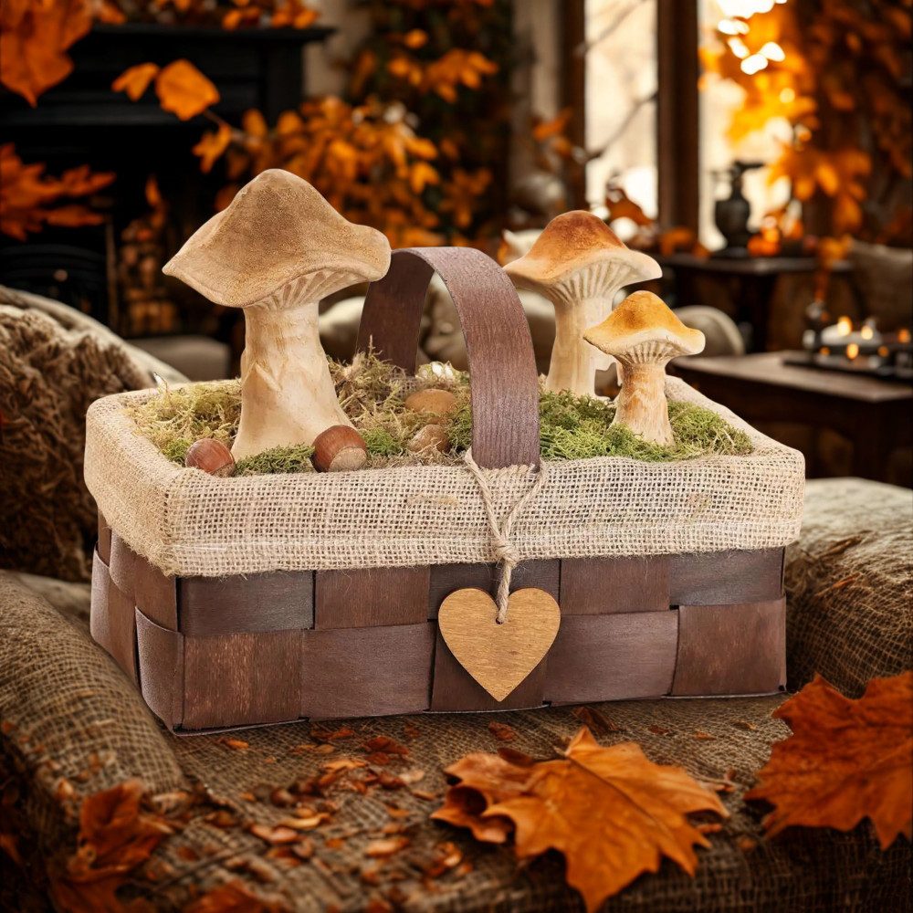 Home-trends24.de Dekokorb Bügelkorb Herzchen Braun Holzspan Füllkorb Herbst Deko