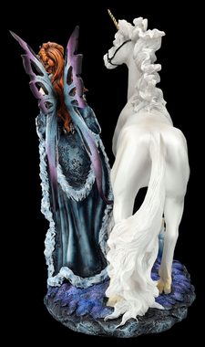 Figuren Shop GmbH Dekofigur Elfenfigur - Maela mit Einhorn und Wolf - Elfe Fee Fantasy Dekofigur