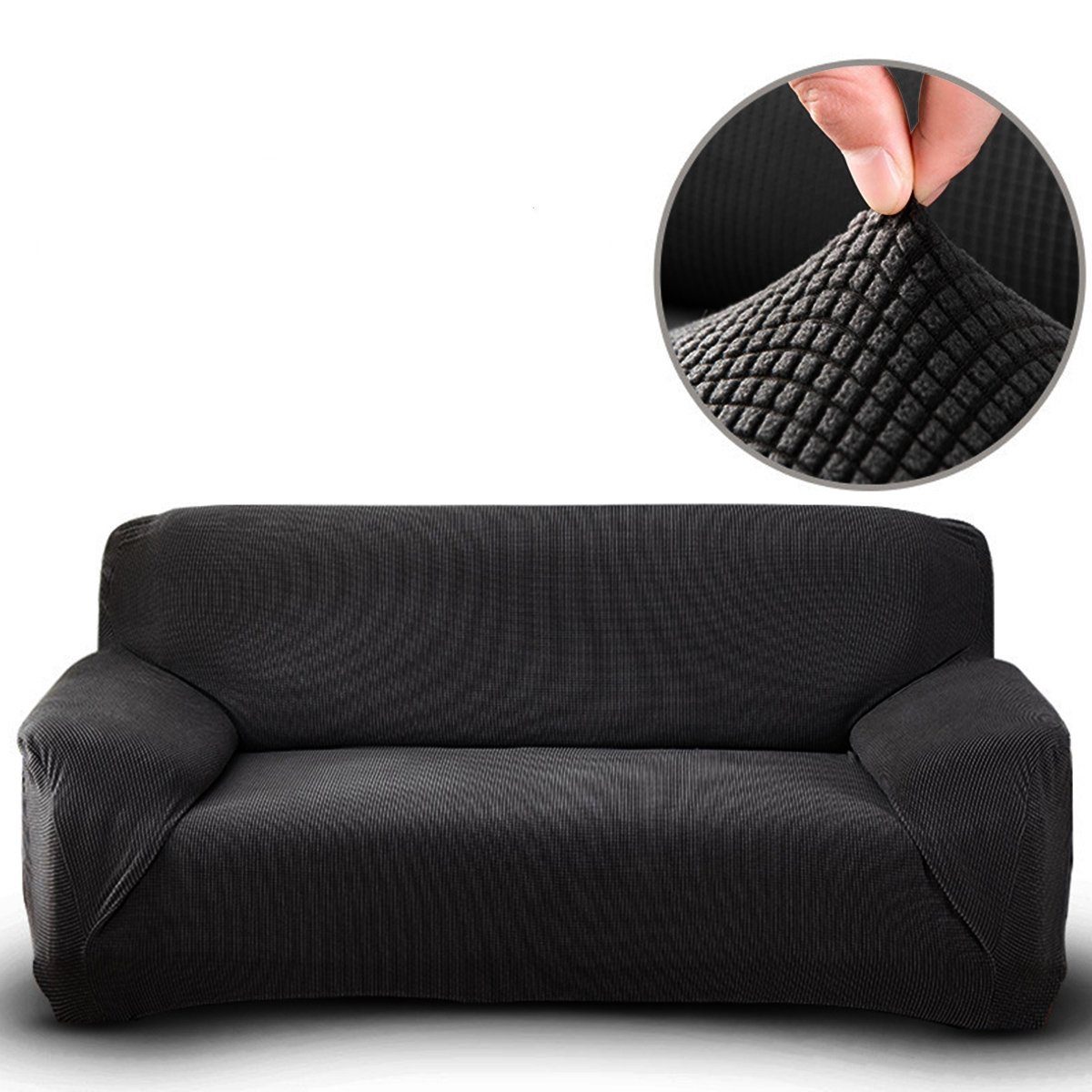 Elastisch rutschfesten Muster, Bund, Stretch-Sofabezug MULISOFT, mit Schaumstoffstreifen Schwarz elastischem mit Sesselbezug dezentem Sofahusse Couch
