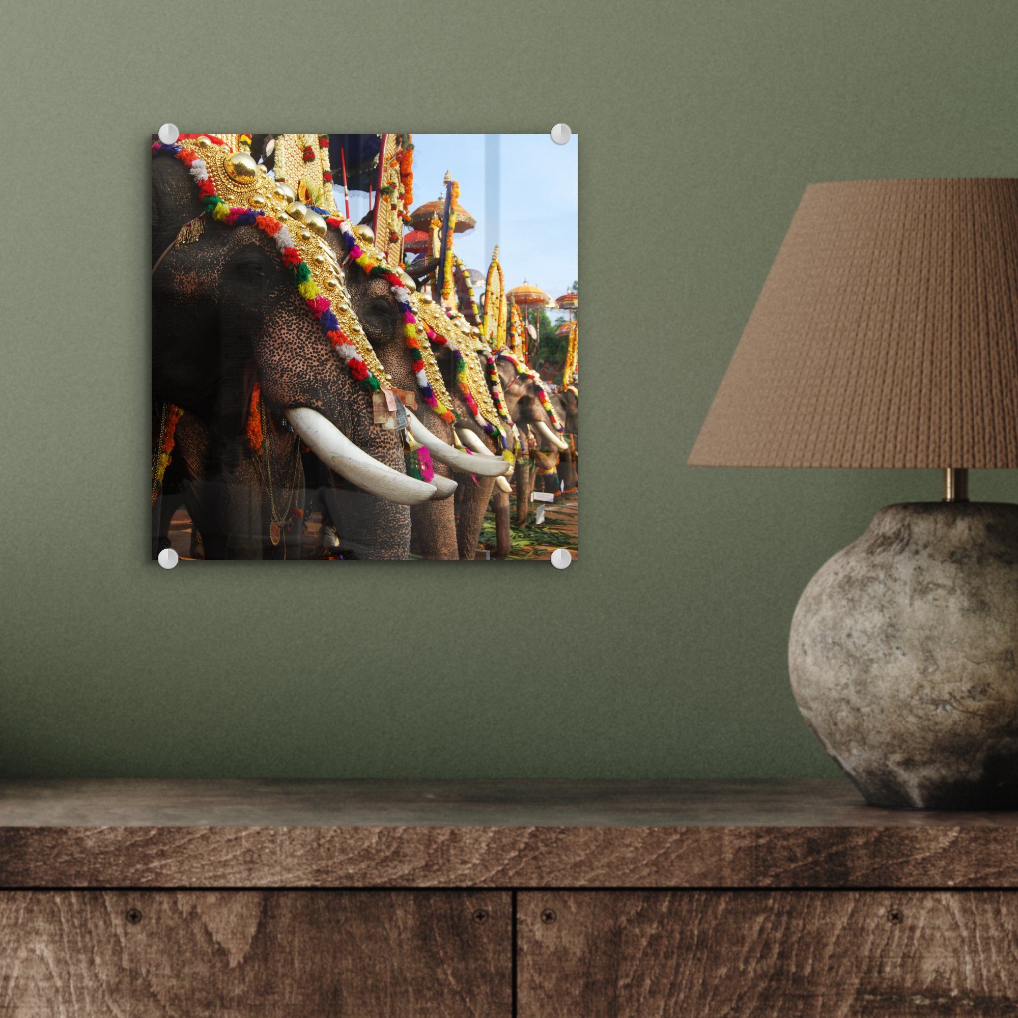 - - Parade Acrylglasbild Glasbilder auf auf St), Elefant MuchoWow Bilder Glas Wanddekoration (1 Glas Tiere, - - Wandbild - Foto
