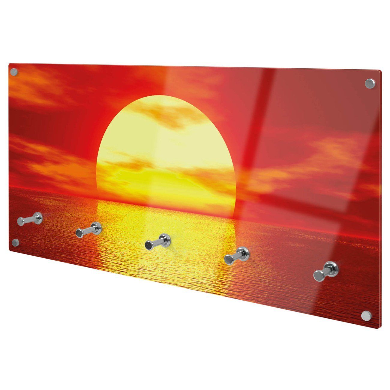 banjado Garderobenleiste Glas Sonnenuntergang (Wandgarderobe, mit verchromten Haken), inkl. Montagematerial