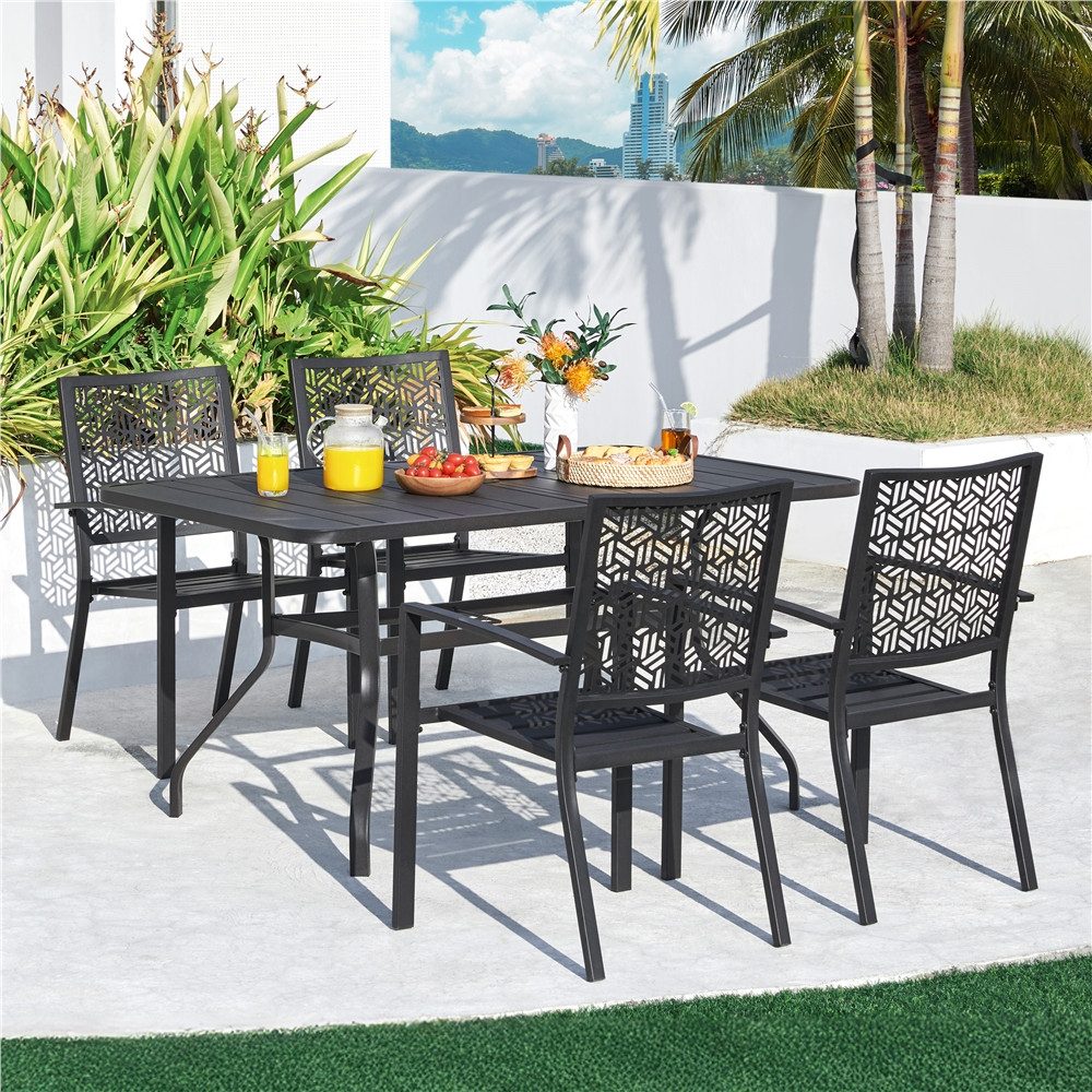 Yaheetech Gartenstuhl 2er-Set Esszimmerstuhl aus Metall, Outdoor Küchenstuhl Stapelbarer Armlehnstuhl für Außenbereich