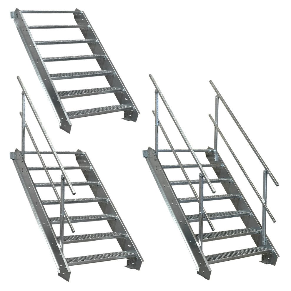 SRM Design Außentreppe 7 Stufen Stahltreppe Weiß Breite 60 cm Geschosshöhe 100 - 140 cm ohne