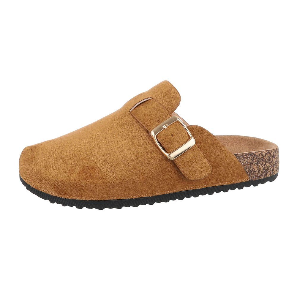 Ital-Design Damen Mules Camel Pantoletten Pantolette Freizeit in Flach