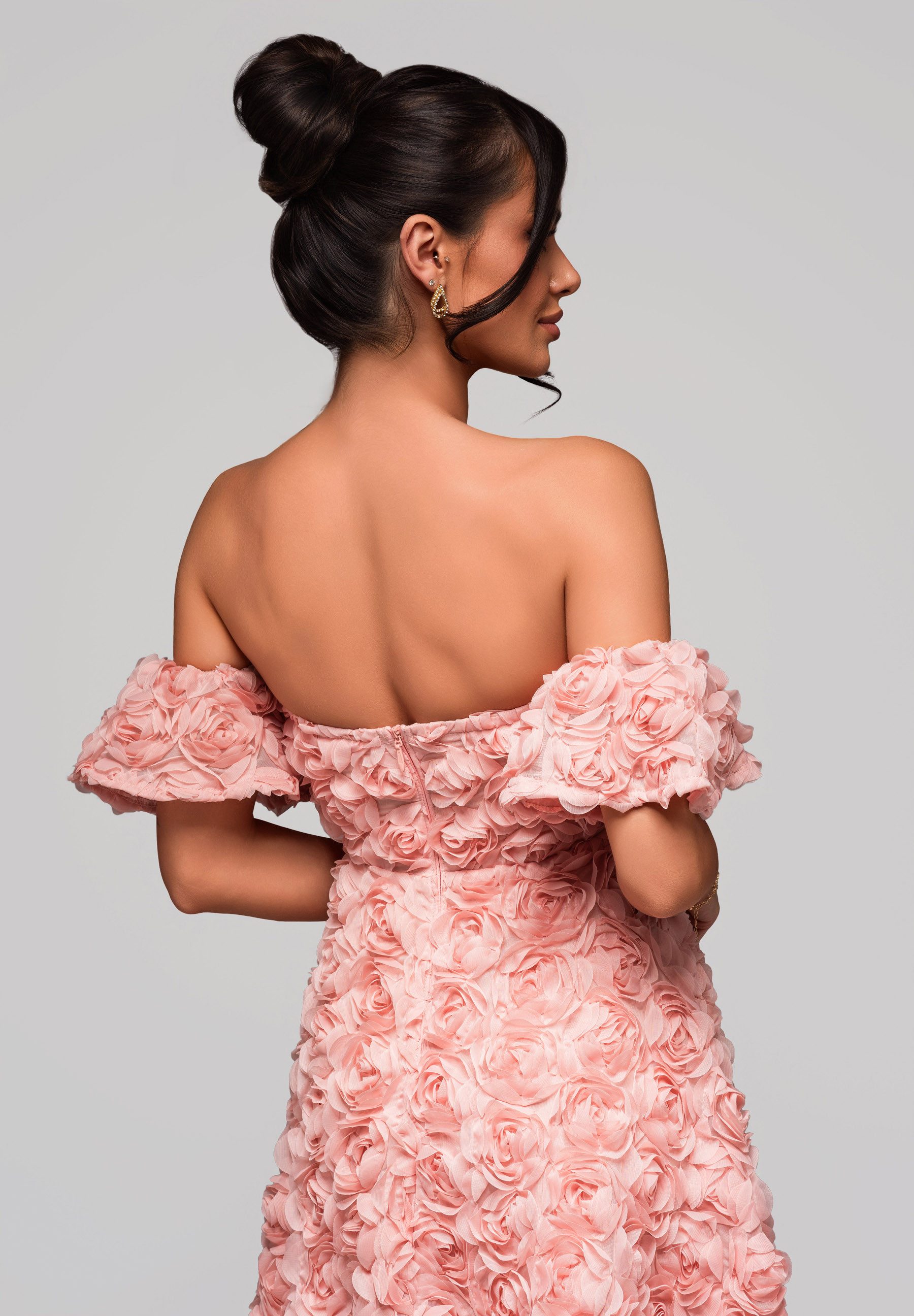 OMBRE Abendkleid Schulterfreies mit 3D-Blumenoptik