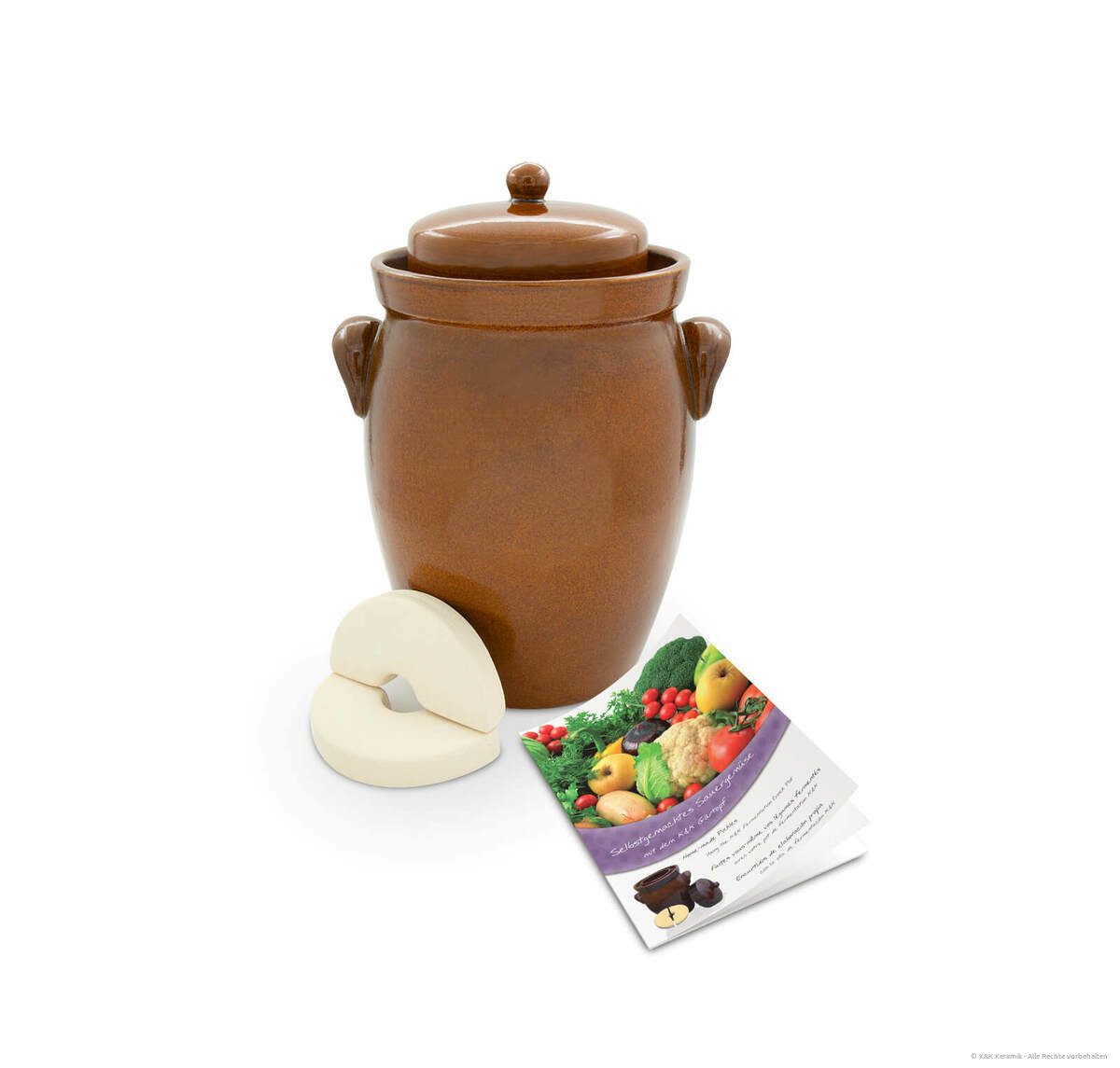 KERAZO Fermentationsglas KERAZO 7L Gärtopf Sauerkrauttopf Gurkentopf Rumtopf inkl. Deckel+Stein, Keramik, Mit Wasserrinne, robuste Keramik, lebensmittelecht, für Sauerkraut