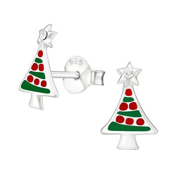 schmuck23 Paar Ohrstecker Kinder Ohrringe Weihnachten Nikolaus Baum 925 Silber, Kinderschmuck Mädchen Geschenk echte Silberohrringe