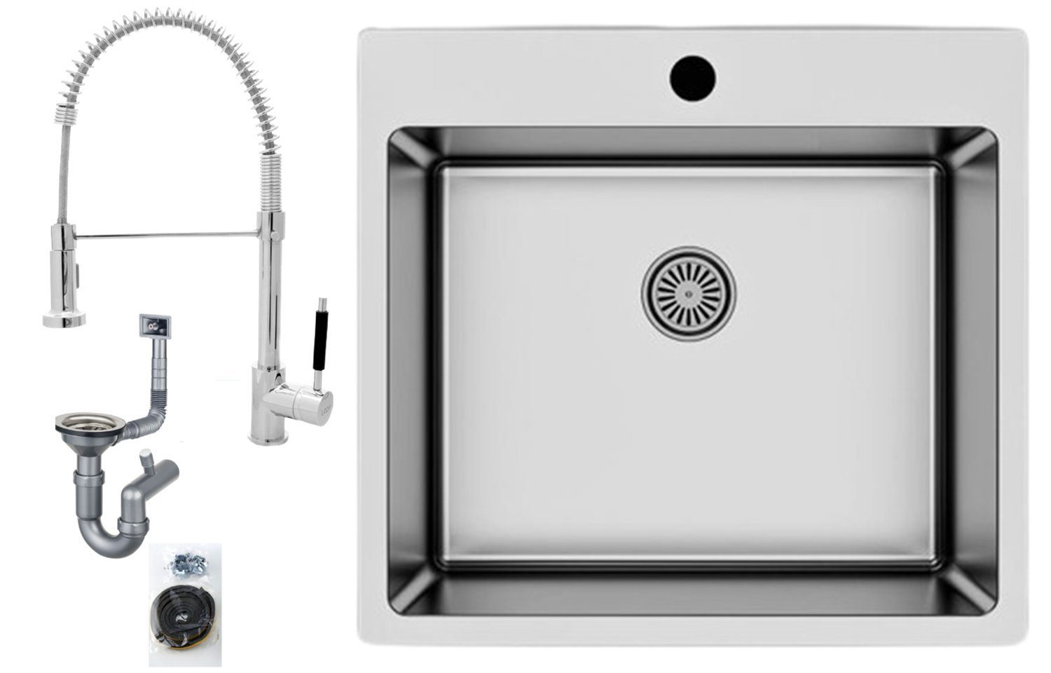 Faizee Möbel Edelstahlspüle Edelstahlspüle 50,5x55 Silber + Armatur Spiral günstig online kaufen