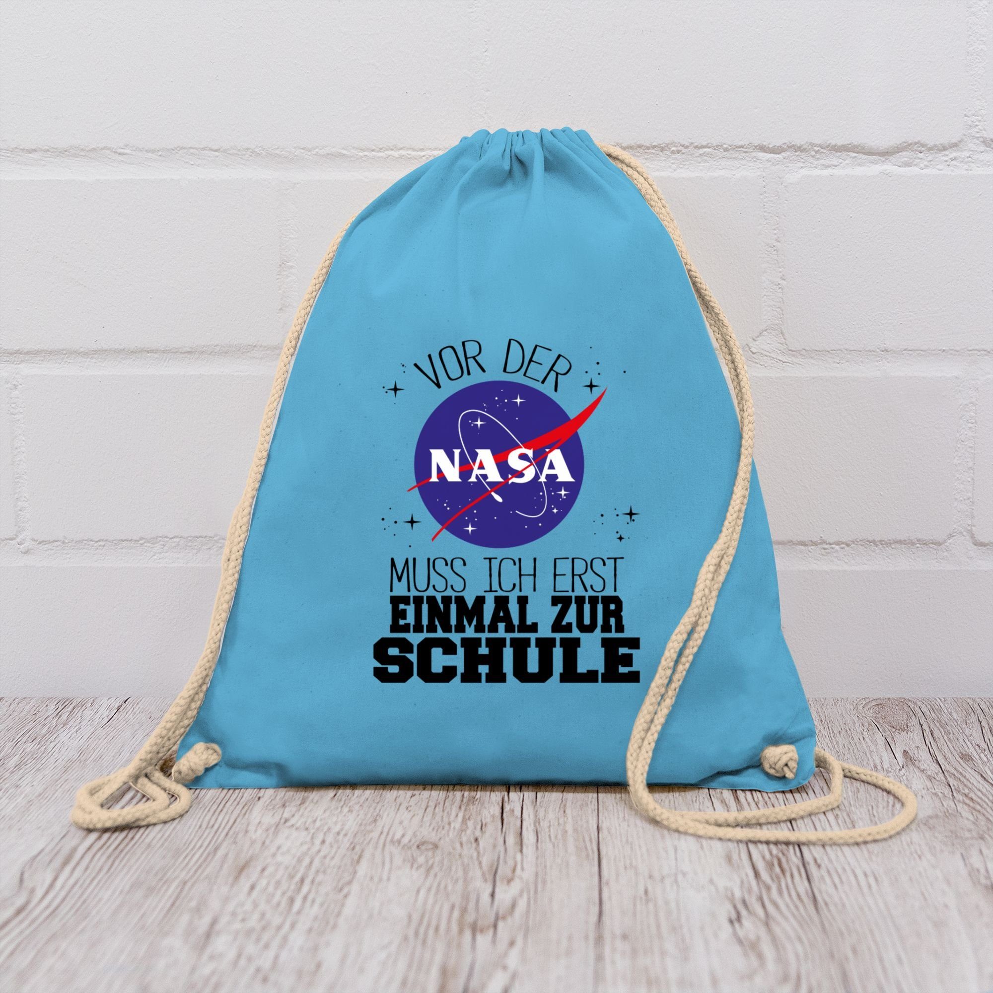 Shirtracer Turnbeutel Vor der Nasa muss ich erst einmal zur Schule schwarz, Schulanfang & Einschulung Geschenk Turnbeutel