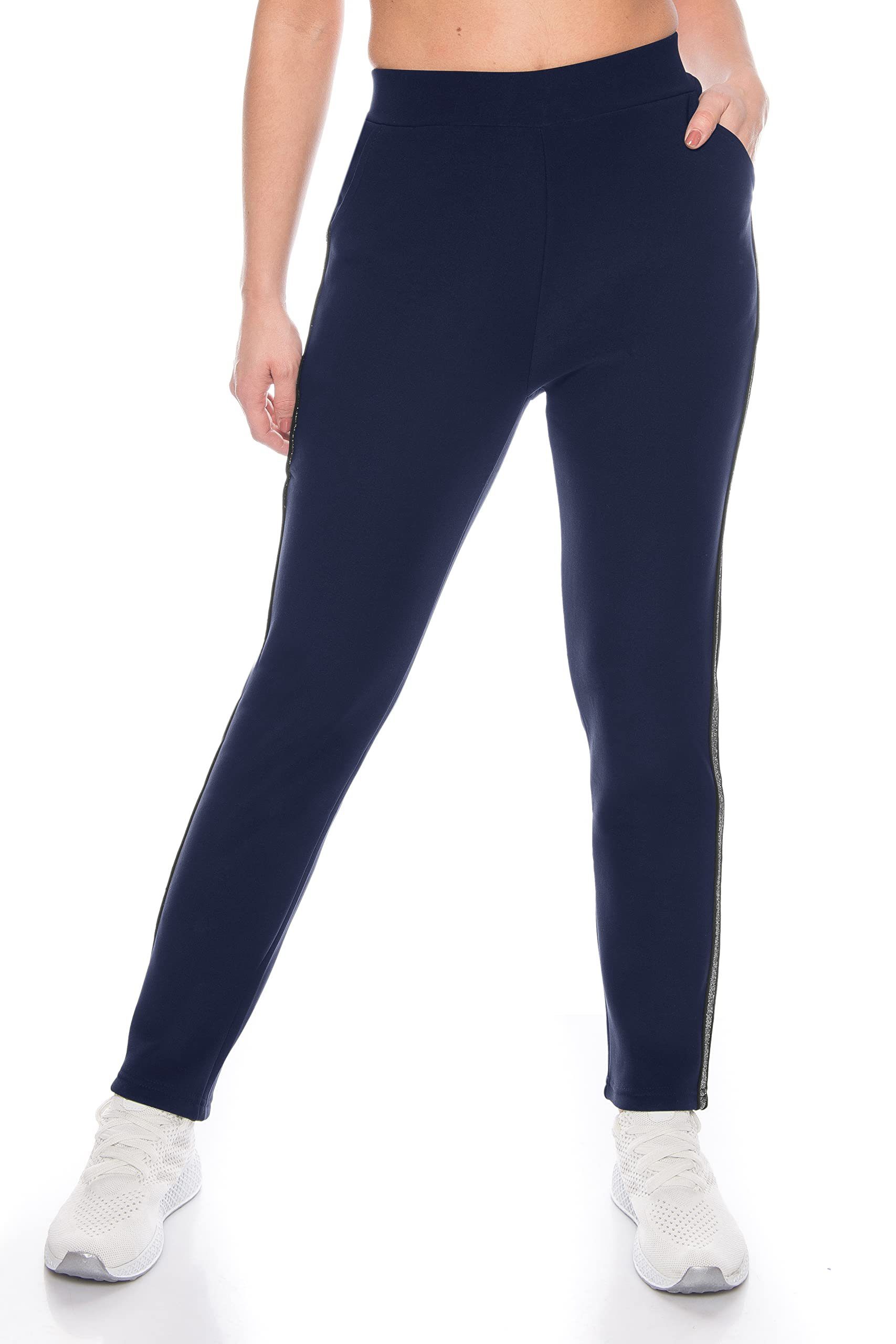 Kendindza Collection Thermoleggings Innenfleece & stretch Funktion warm Thermo Schlupfhose, Thermohose, Winter Blau Damen elegant gefüttert Winterhose Gummibund