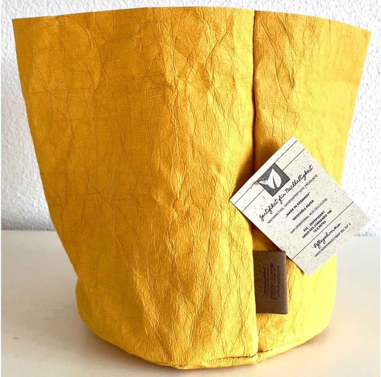 LK Trend & Style nachhaltigem M aus safran/gelb Leder, wie Papier rund aber waschbarem NATURMATERIAL Lederoptik AUS Papyr, papyr®, ist ZELLULOSE Brotkorb aus sieht Krempelkorb hergestellt