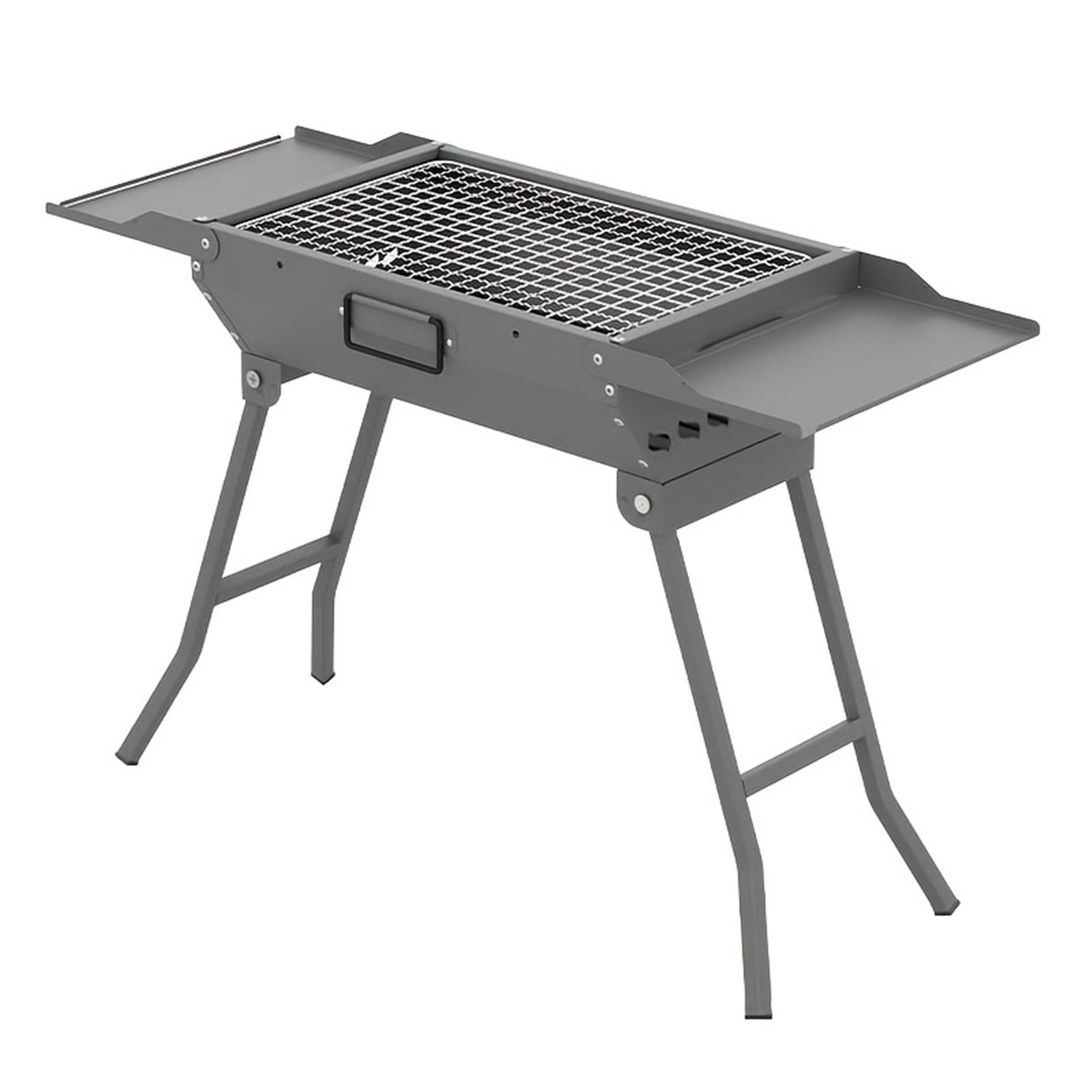 Insma Holzkohlegrill Faltbarer BBQ Standgrill Grillfläche:44x 27cm, Tragbar Campinggrill Zinklegierung mit Grillnetze und Seitenablagen, für 3 bis 8 Personen, Picknick, Reise & Garten