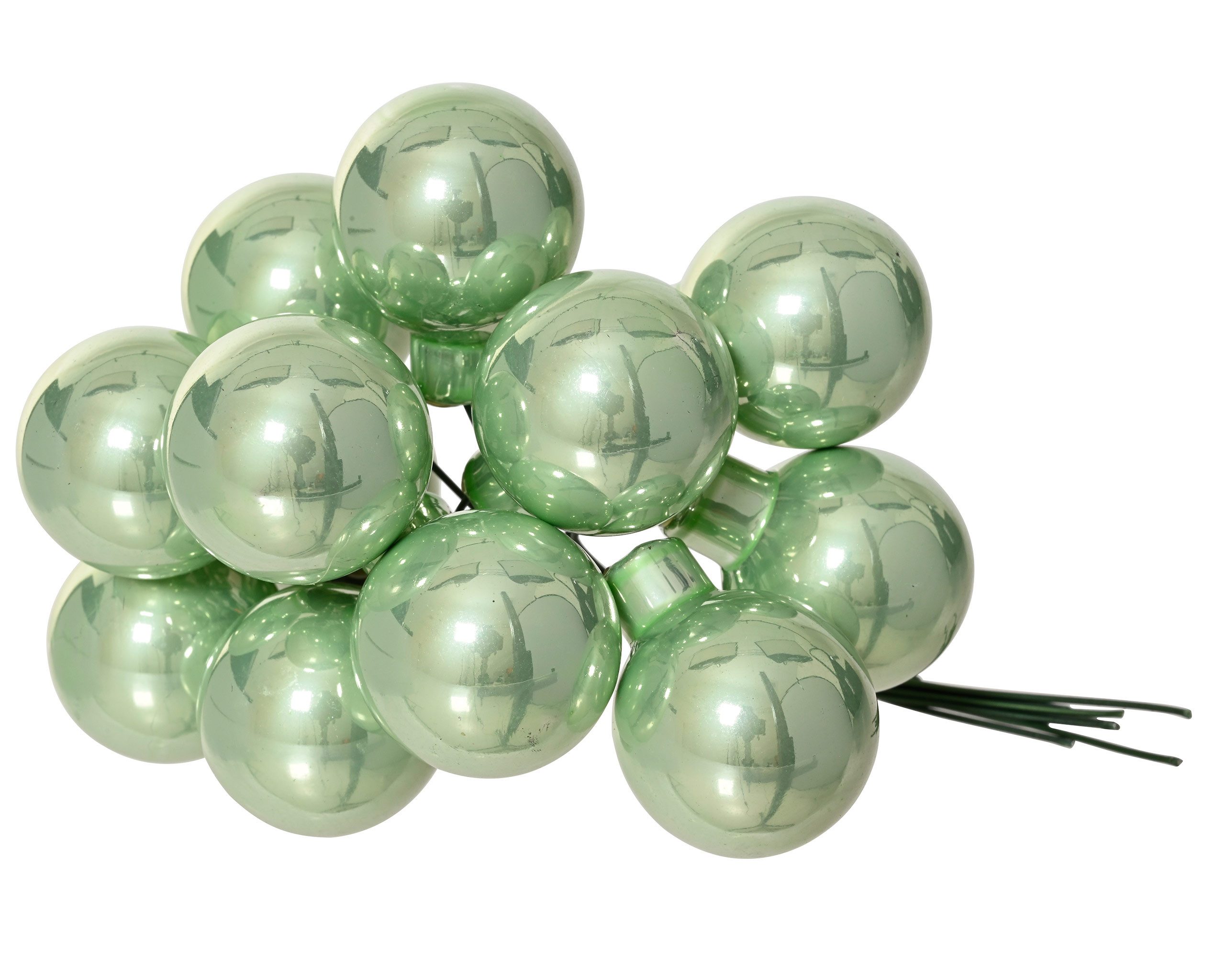 Kaemingk Weihnachtsbaumkugel, Weihnachtskugeln am Draht 2,5cm Glas 12 Stück - Matchagrün glänzend
