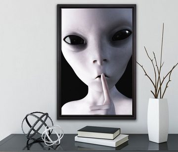Pixxprint Leinwandbild Alien - nicht reden, Wanddekoration (1 St), Leinwandbild fertig bespannt, in einem Schattenfugen-Bilderrahmen gefasst, inkl. Zackenaufhänger